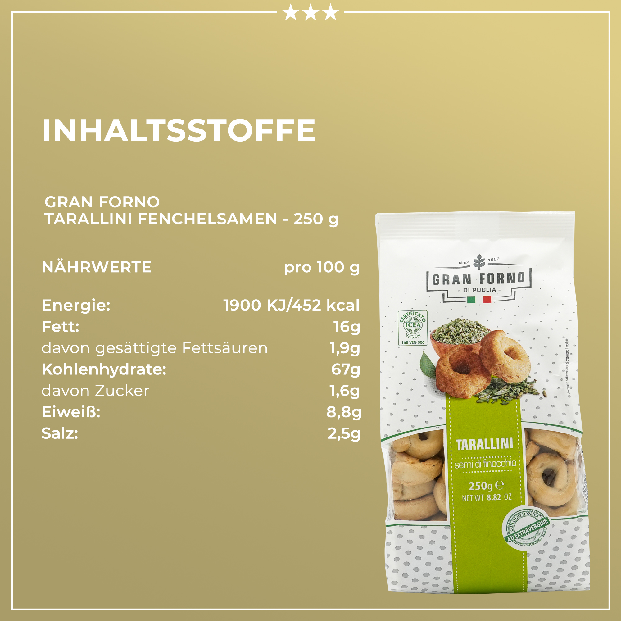 TARALLI AI SEMI DI FINOCCHIO | Taralli mit Fenchelsamen | TERRE DI PUGLIA | 250g | aus Italien | Vorspeisen TARALLI AI SEMI DI FINOCCHIO | Taralli mit Fenchelsamen | TERRE DI PUGLIA | 250g | aus Italien | Vorspeisen