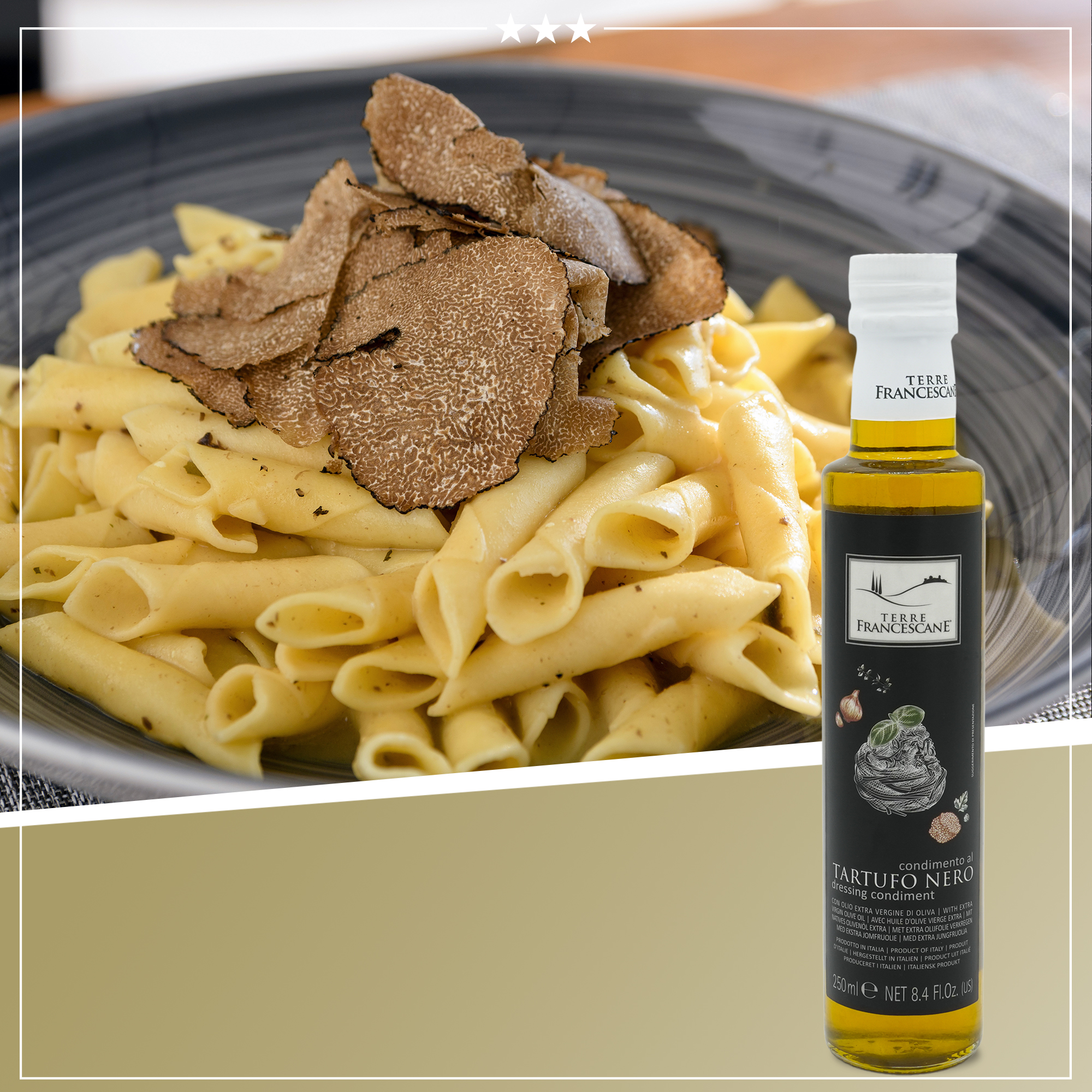 TRÜFFELÖL MIT 100% ITALIENISCHEM OLIVENÖL | SCHWARZE TRÜFFEL | TERRE FRANCESCANE | CONDIMENTO AL TARTUFO NERO | 250ml TRÜFFELÖL MIT 100% ITALIENISCHEM OLIVENÖL | SCHWARZE TRÜFFEL | TERRE FRANCESCANE | CONDIMENTO AL TARTUFO NERO | 250ml