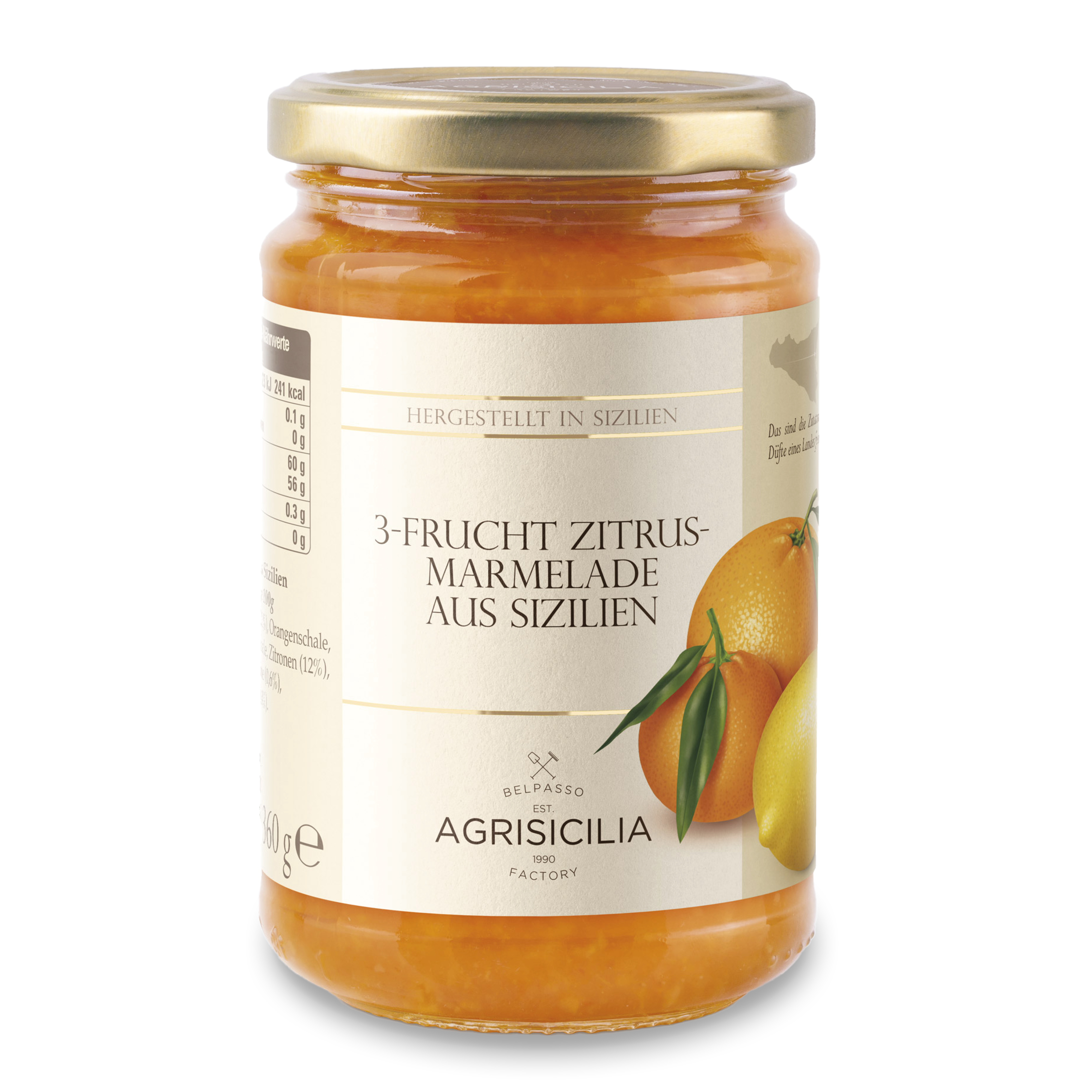 Agrisicilia - 3-Frucht Marmelade: Orangen, Zitronen & Mandarinen 360g – Brotaufstrich aus Sizilien – Konfitüre fürs Frühstück zum Brötchen oder Brot