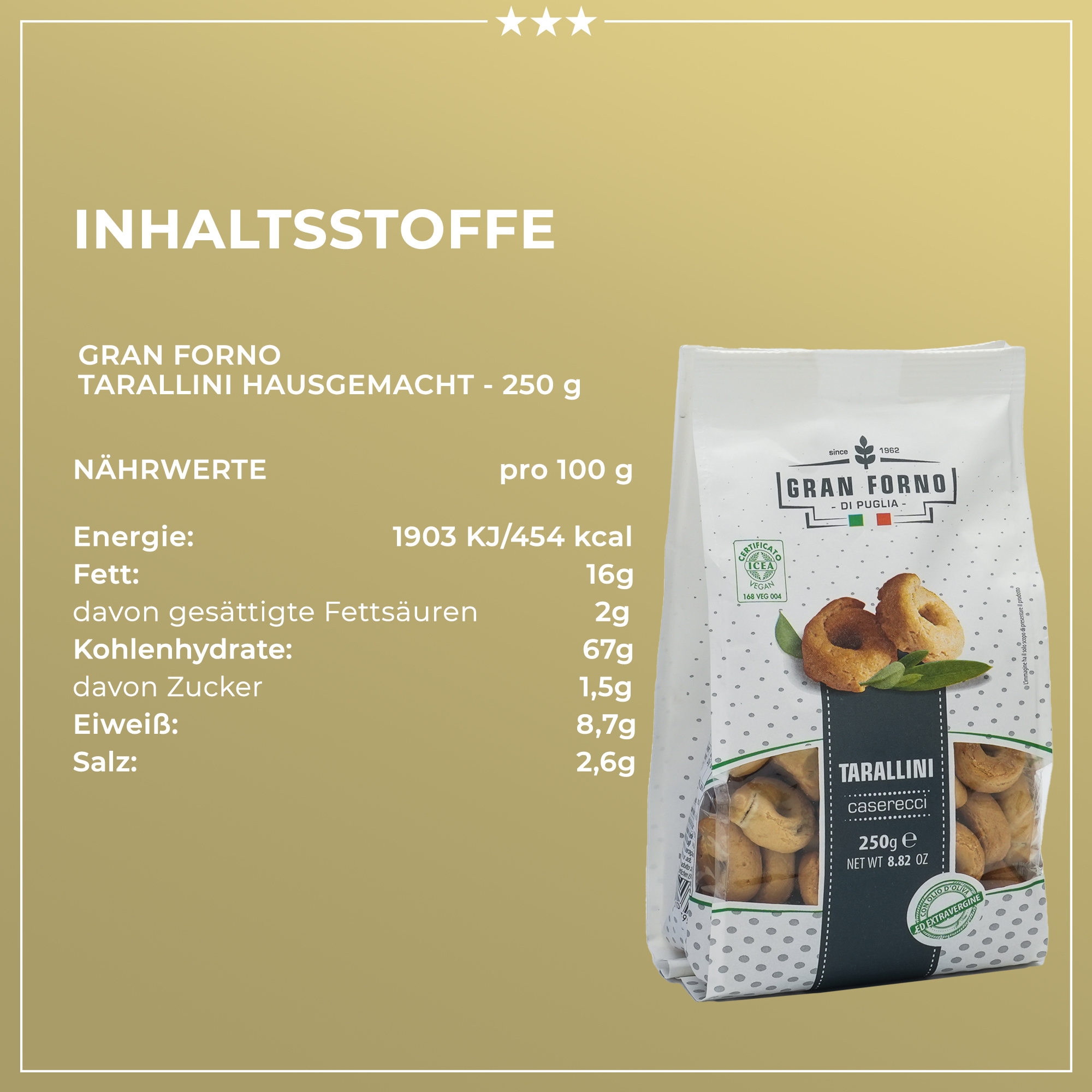 Taralli Caserecci | Taralli mit Meersalz | TERRE DI PUGLIA | 250g| aus Italien | Vorspeisen Taralli Caserecci | Taralli mit Meersalz | TERRE DI PUGLIA | 250g| aus Italien | Vorspeisen