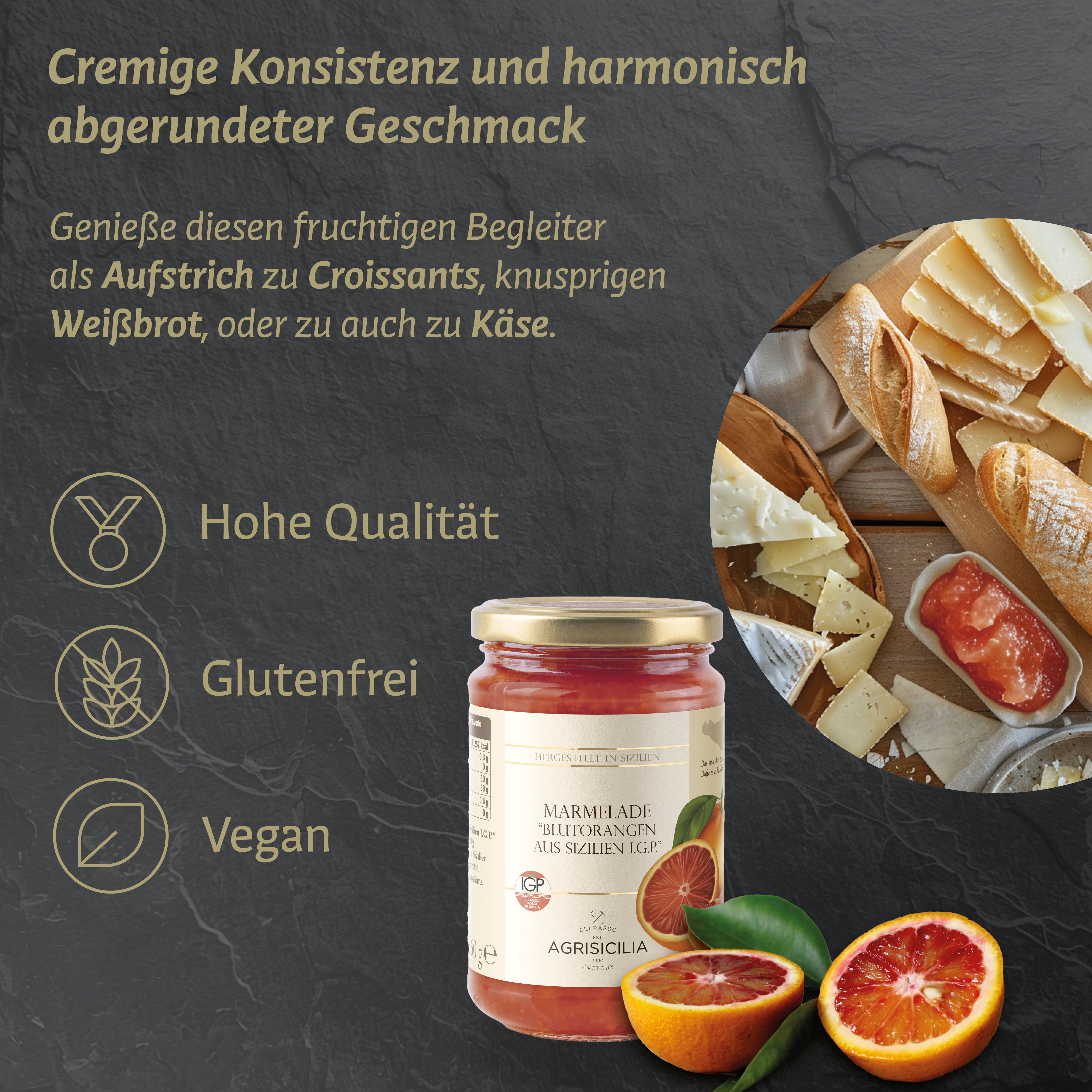Agrisicilia - Blutorangen Marmelade 360g – Brotaufstrich aus Sizilien – Konfitüre fürs Frühstück zum Brötchen oder Brot