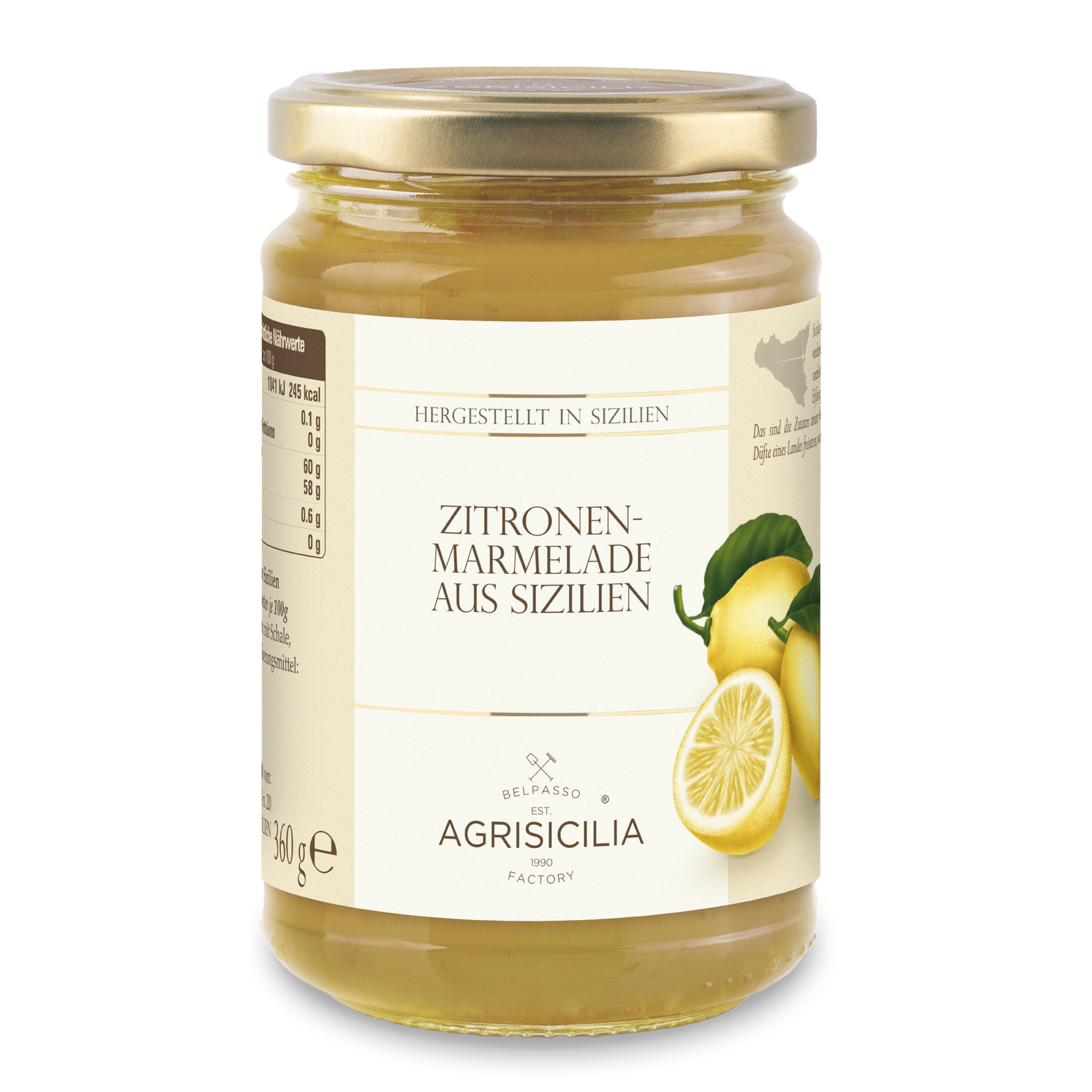 Agrisicilia - Limonen Marmelade 360g – Brotaufstrich aus Sizilien – Konfitüre fürs Frühstück zum Brötchen oder Brot