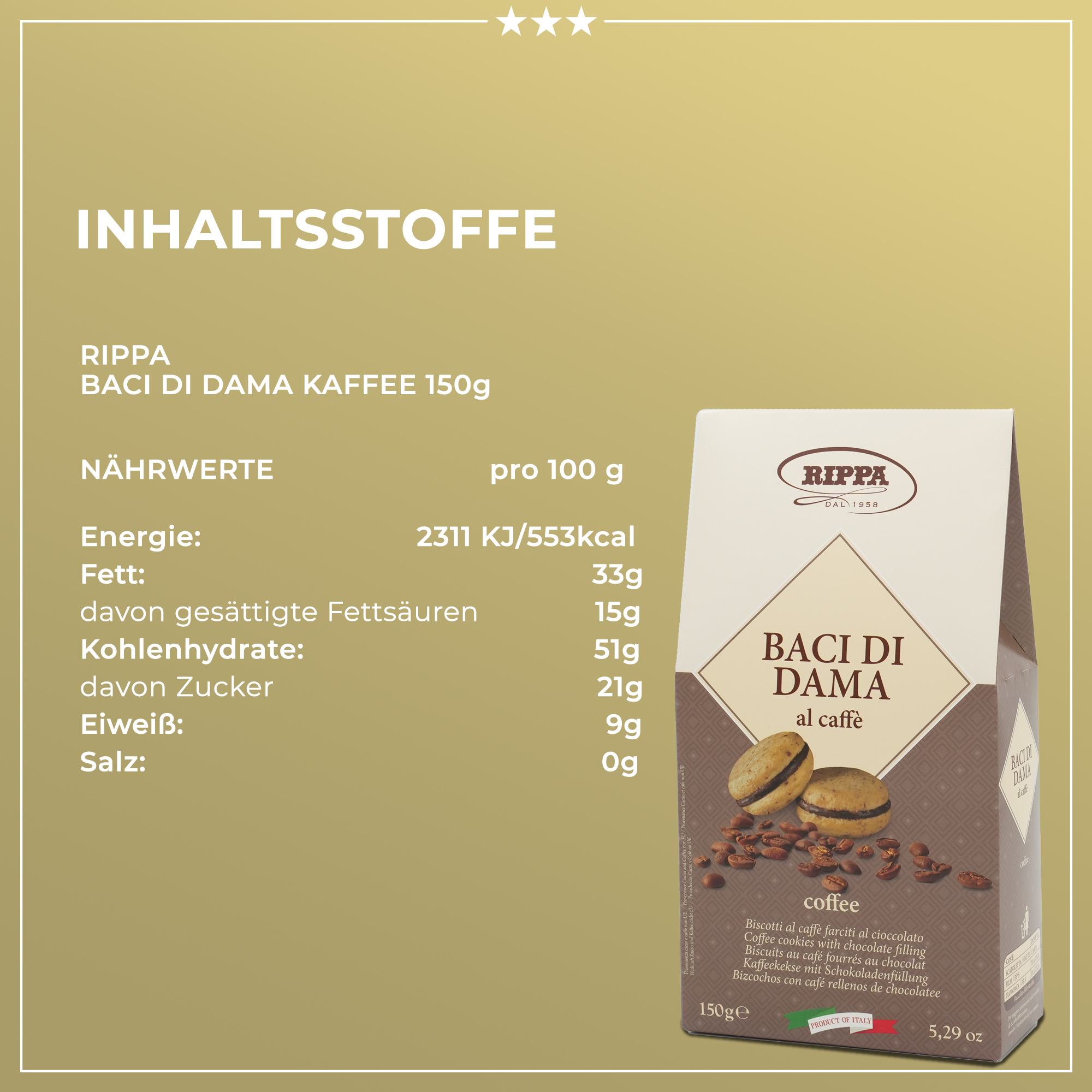 Baci di Dama al caffè | RIPPA | Aus Italien | 150g | Kaffeekekse mit Schokoladenfüllung | Traditionelles italienisches Rezept Baci di Dama al caffè | RIPPA | Aus Italien | 150g | Kaffeekekse mit Schokoladenfüllung | Traditionelles italienisches Rezept