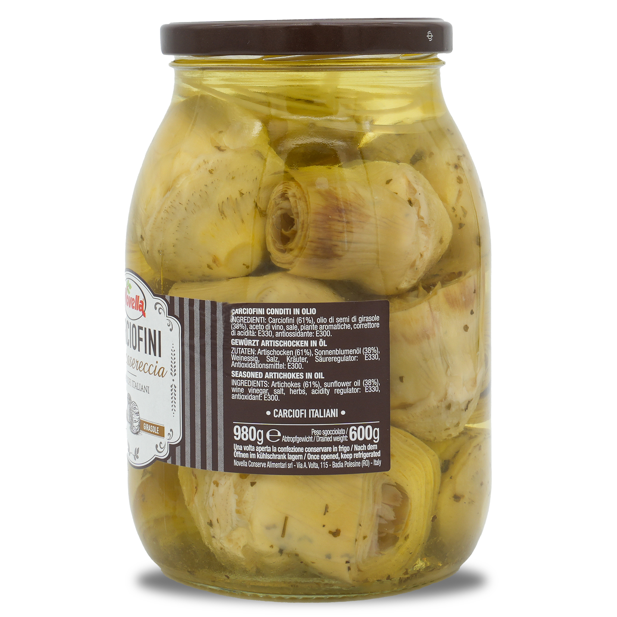 Hausgemachte Artischockenherzen | Novella | Carciofini | in Sonnenblumenöl | 600g aus Italien Hausgemachte Artischockenherzen | Novella | Carciofini | in Sonnenblumenöl | 600g aus Italien