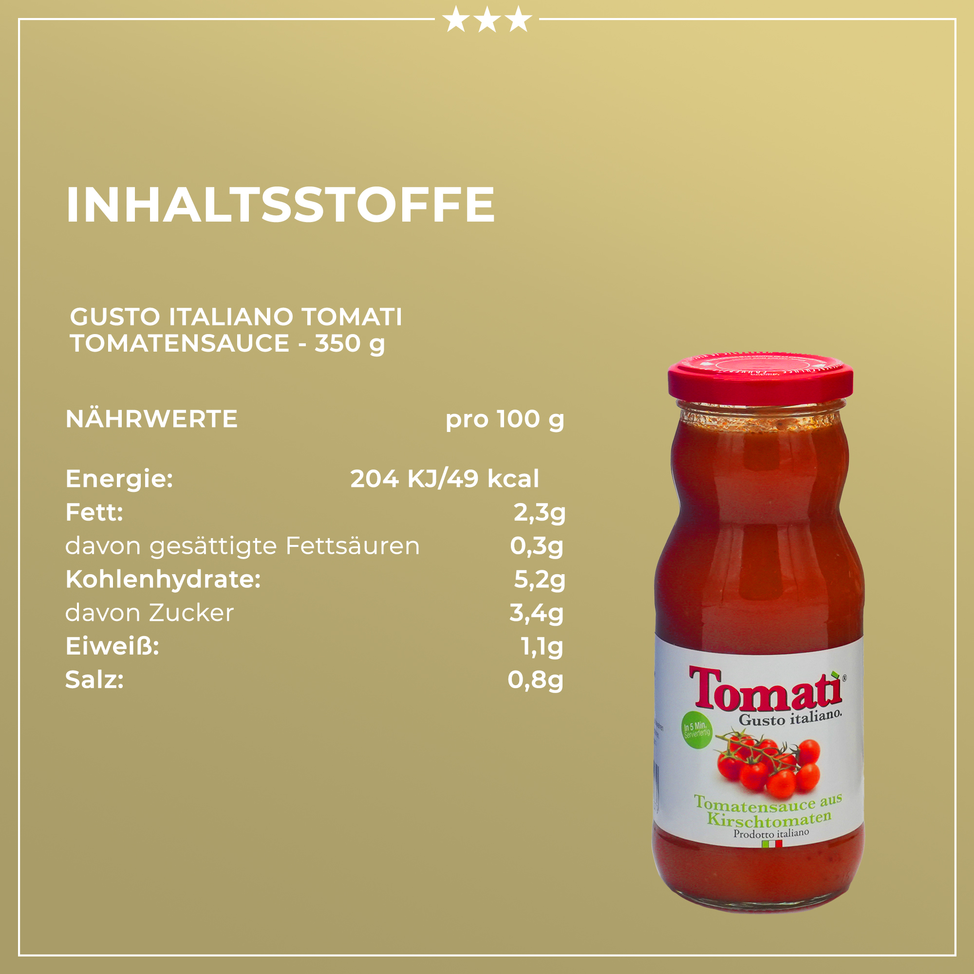 Tomati - Tomatensauce 350g - aus sonnengereiften italienischen Kirschtomaten - ideal für Pizza und Pasta