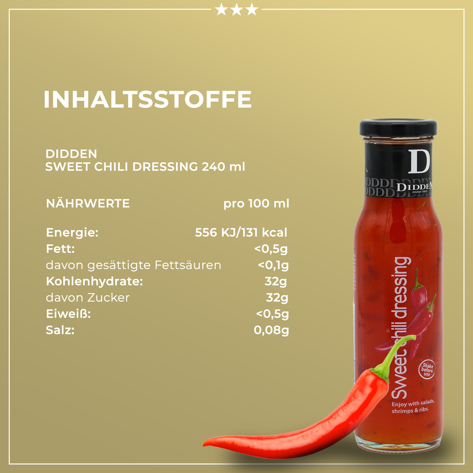 Sweet Chili Dressing | DIDDEN | 240 ml | Asiatische Küche Sweet Chili Dressing | DIDDEN | 240 ml | Asiatische Küche