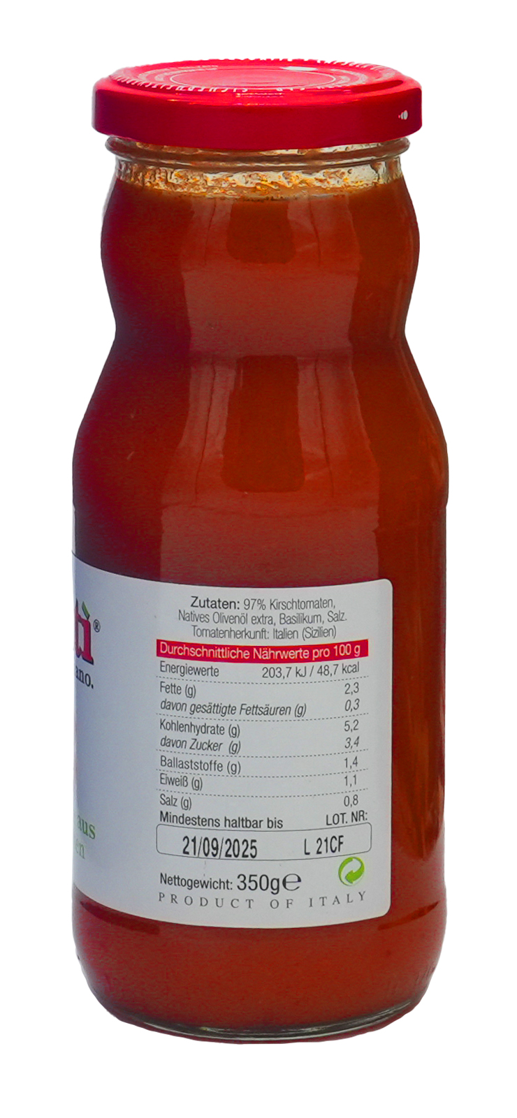Tomati - Tomatensauce 350g - aus sonnengereiften italienischen Kirschtomaten - ideal für Pizza und Pasta