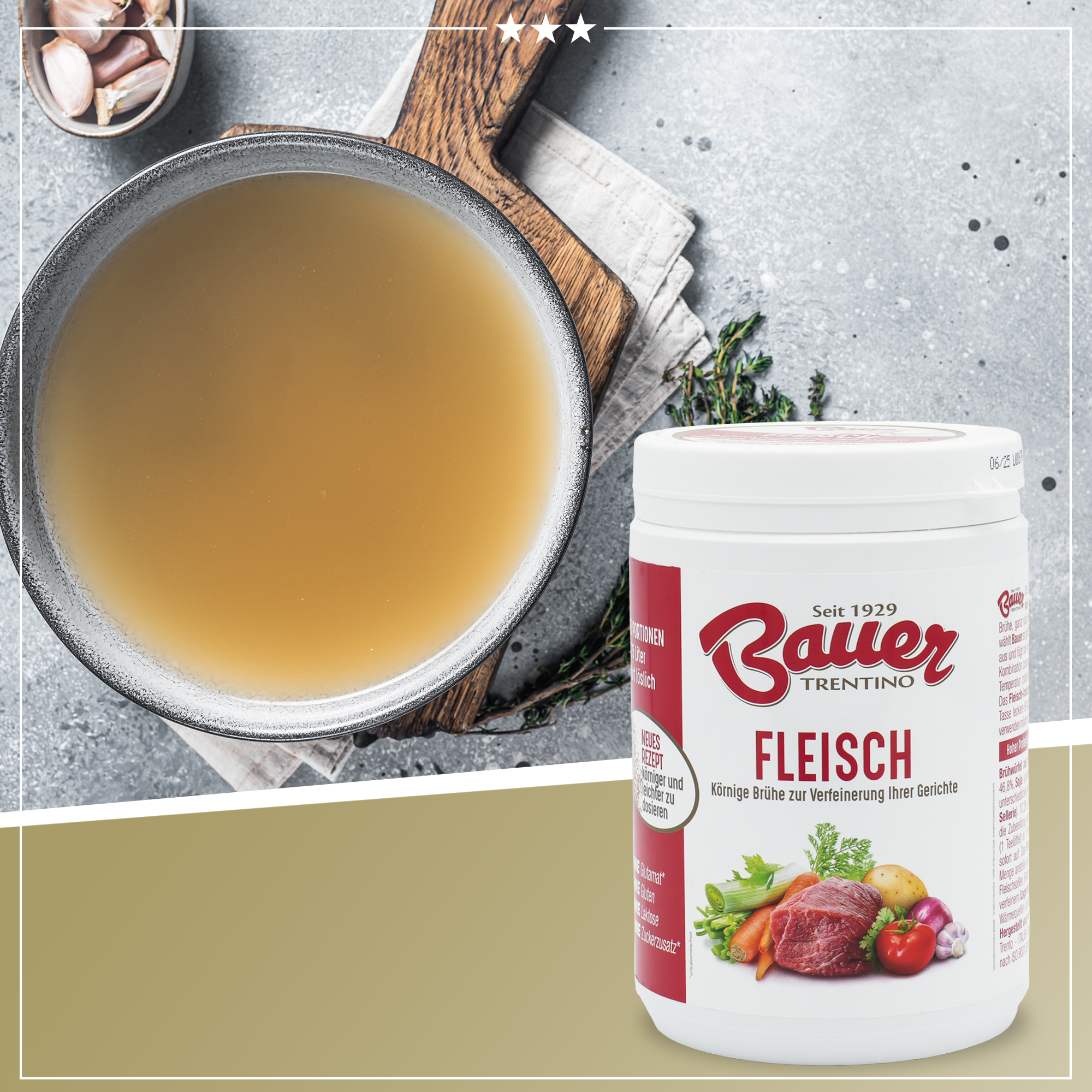 Fleisch Instant- Granulat | Körnige Brühe zur Verfeinerung von Gerichten | Bauer | Aus pflanzlichem Proteinextrakt Fleisch Instant- Granulat | Körnige Brühe zur Verfeinerung von Gerichten | Bauer | Aus pflanzlichem Proteinextrakt