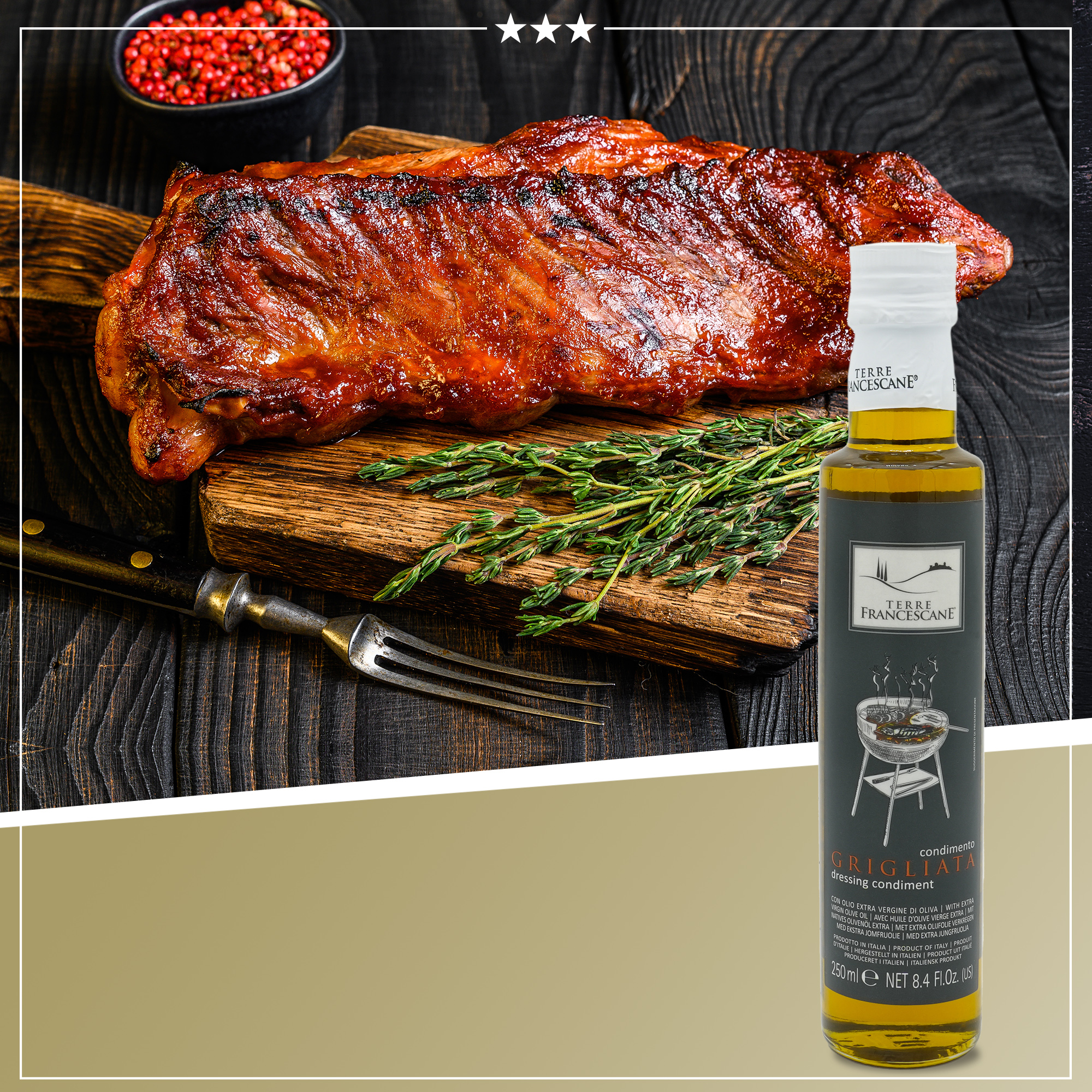 GRILL DRESSING MIT 100% ITALIENISCHEN OLIVENÖL | TERRE FRANCESCANE | CONDIMENTO GRIGLIATA | 250ml GRILL DRESSING MIT 100% ITALIENISCHEN OLIVENÖL | TERRE FRANCESCANE | CONDIMENTO GRIGLIATA | 250ml