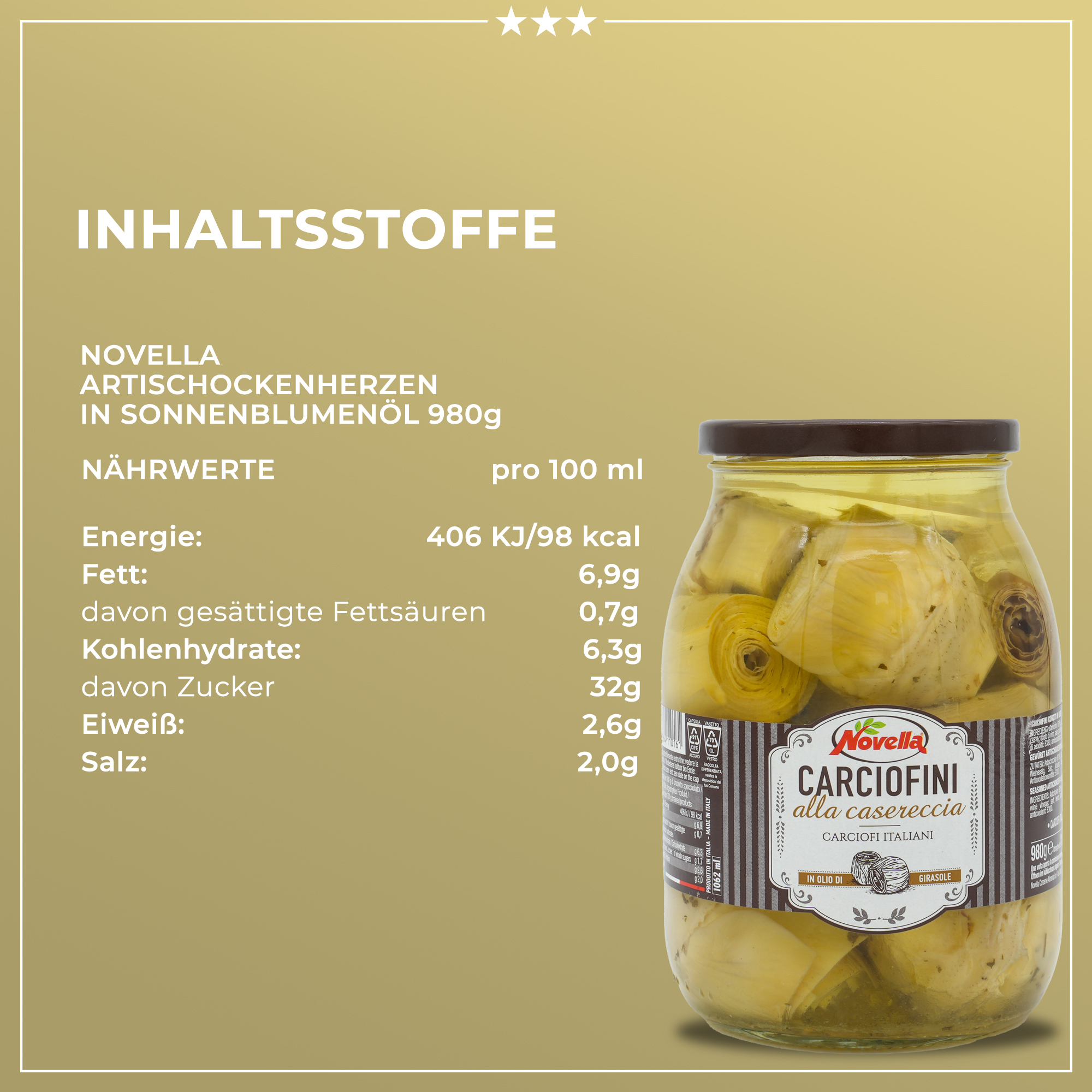 Hausgemachte Artischockenherzen | Novella | Carciofini | in Sonnenblumenöl | 600g aus Italien Hausgemachte Artischockenherzen | Novella | Carciofini | in Sonnenblumenöl | 600g aus Italien