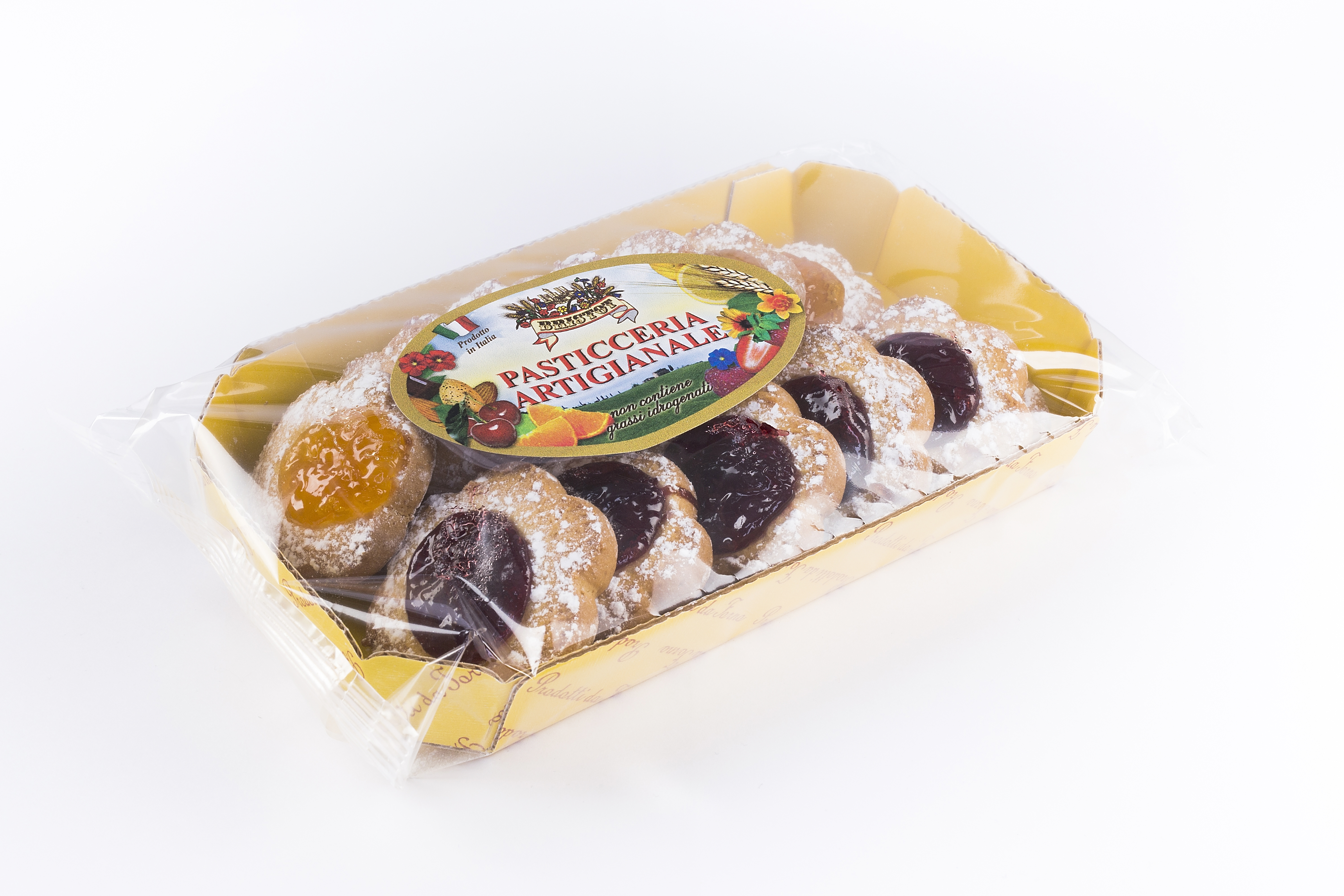 Margherite | Bristot | 200g | Italienisches Gebäck | Gefüllte Kekse mit Aprikosen- und Kirschfüllung