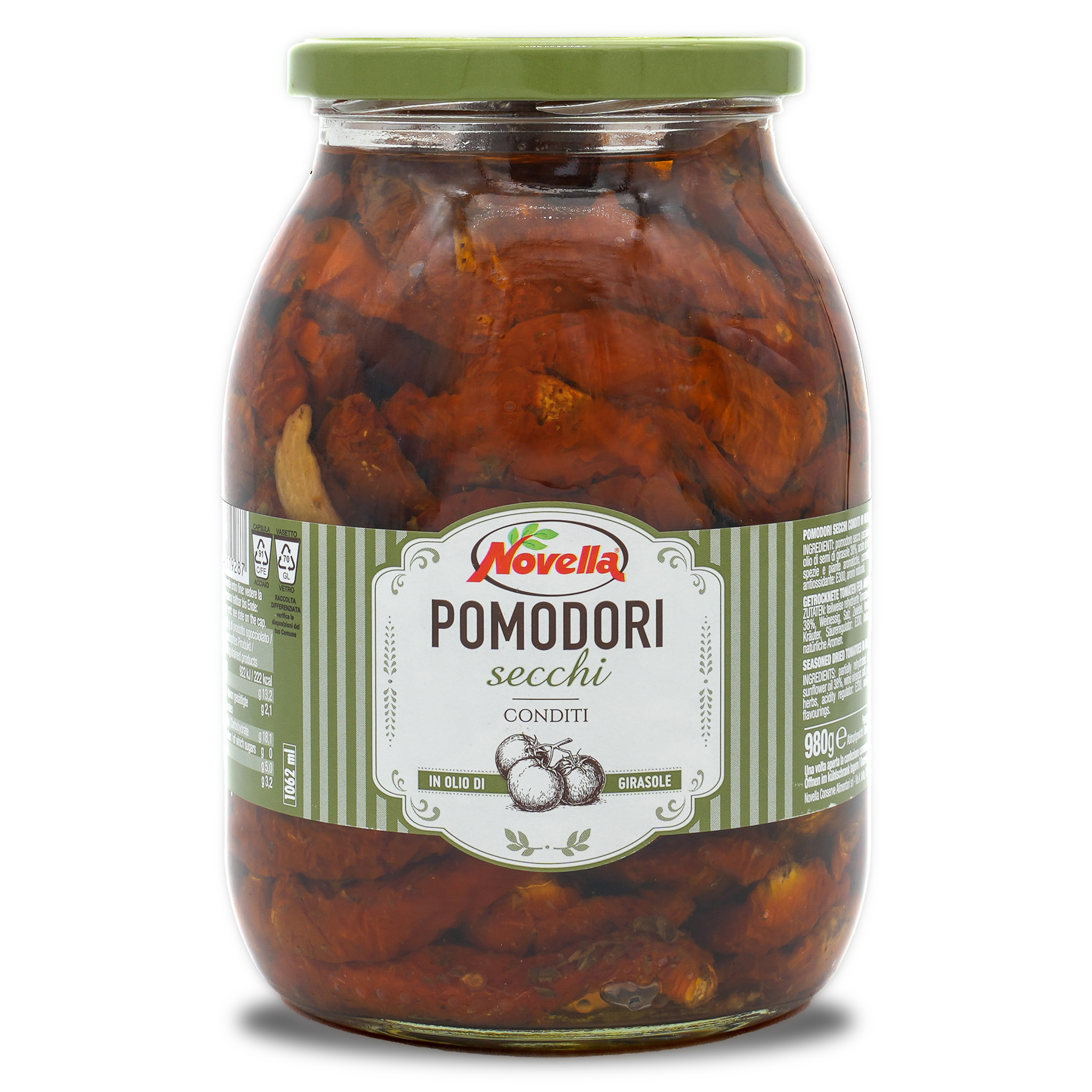 Getrocknete Tomaten | Novella | Pomodori secchi | in Sonnenblumenöl | 600g | aus Italien Getrocknete Tomaten | Novella | Pomodori secchi | in Sonnenblumenöl | 600g | aus Italien