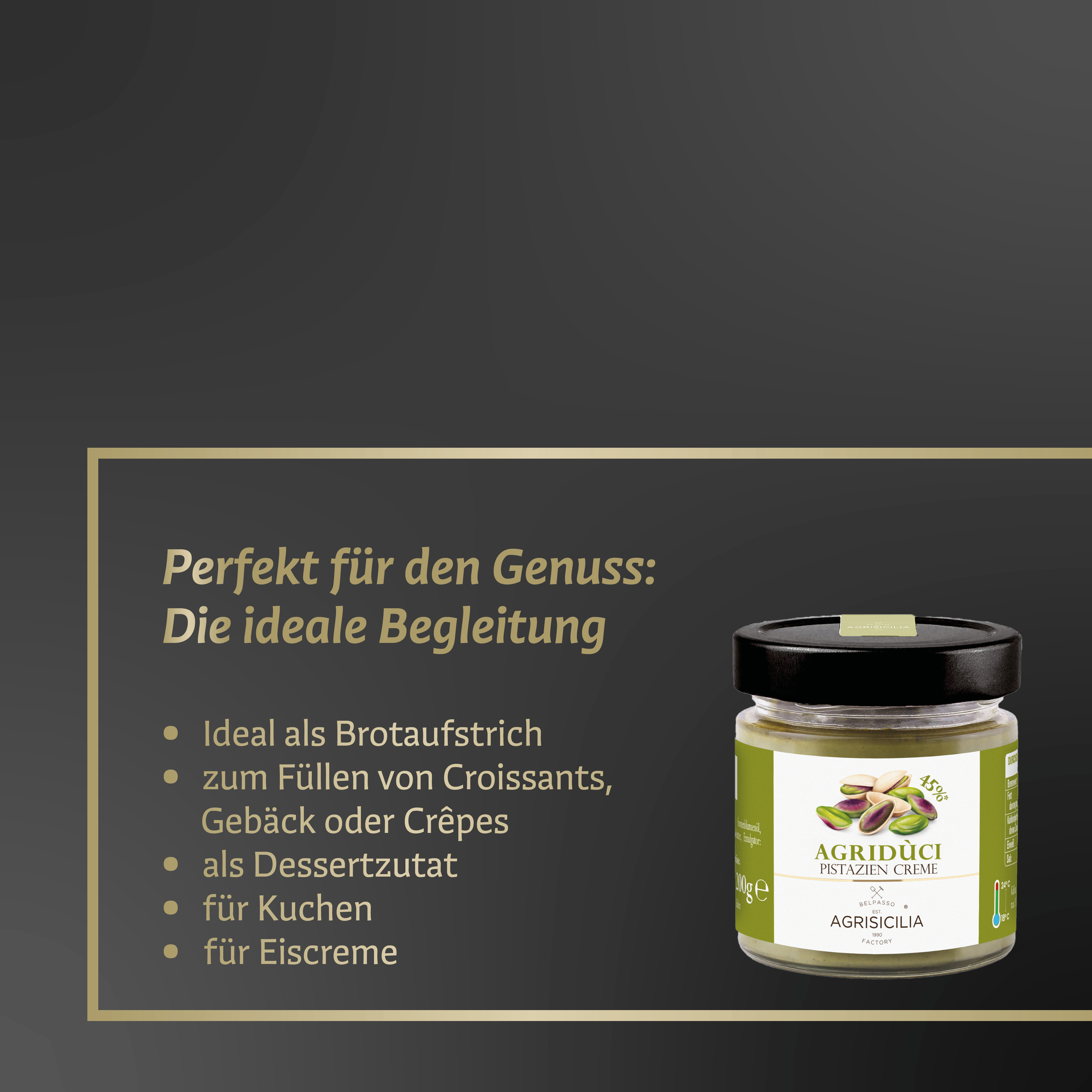 AGRISICILIA Pistazien-Creme – 200g Pistazienmus Brotaufstrich aus Sizilien – Aufstrich mit 45% Pistazien, Pistaziencreme ohne Palmöl