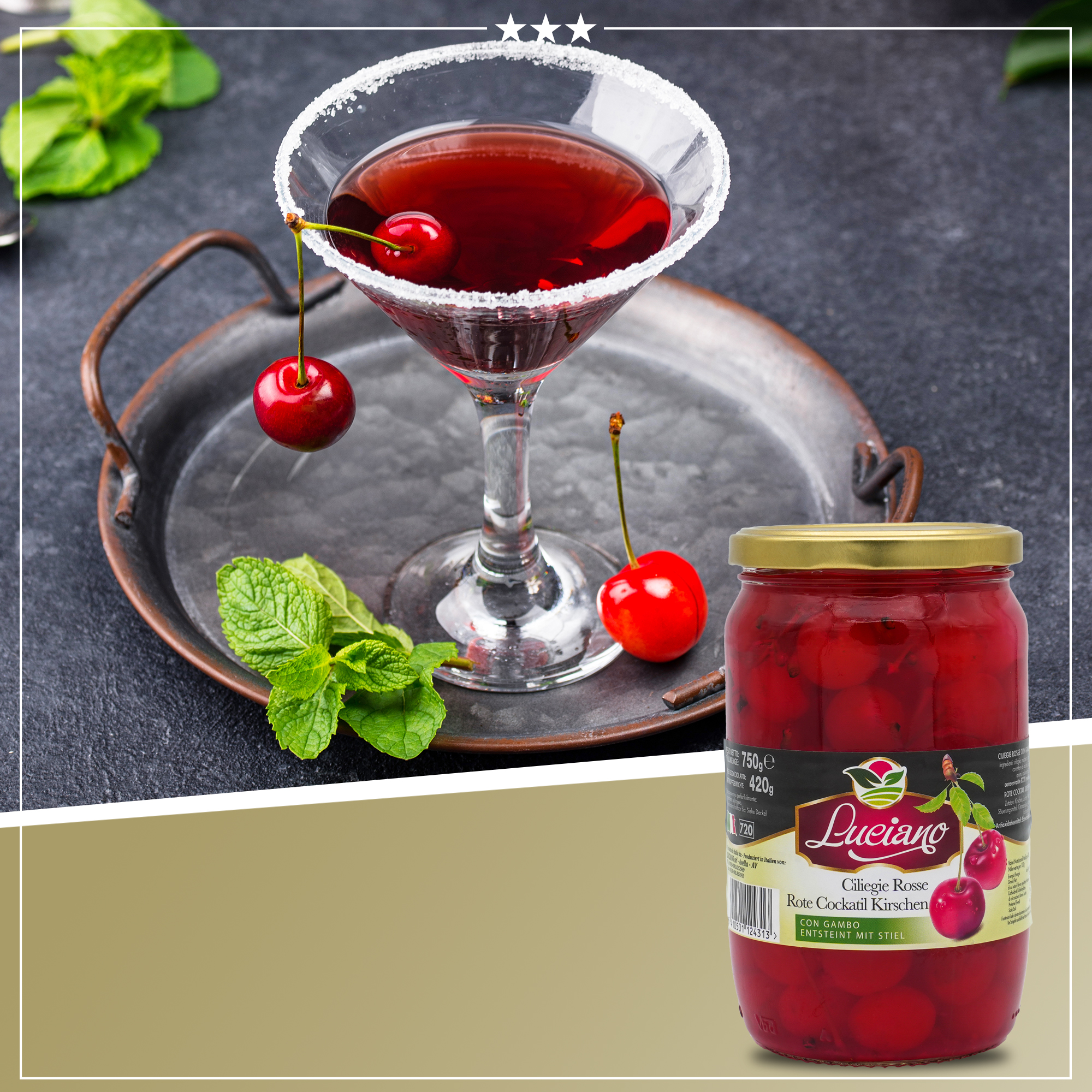 CILIEGIE ROSSE | Rote Cocktail Kirschen entsteint und mit Stiel | LUCIANO | 720ml | aus Italien | Früchte CILIEGIE ROSSE | Rote Cocktail Kirschen entsteint und mit Stiel | LUCIANO | 720ml | aus Italien | Früchte