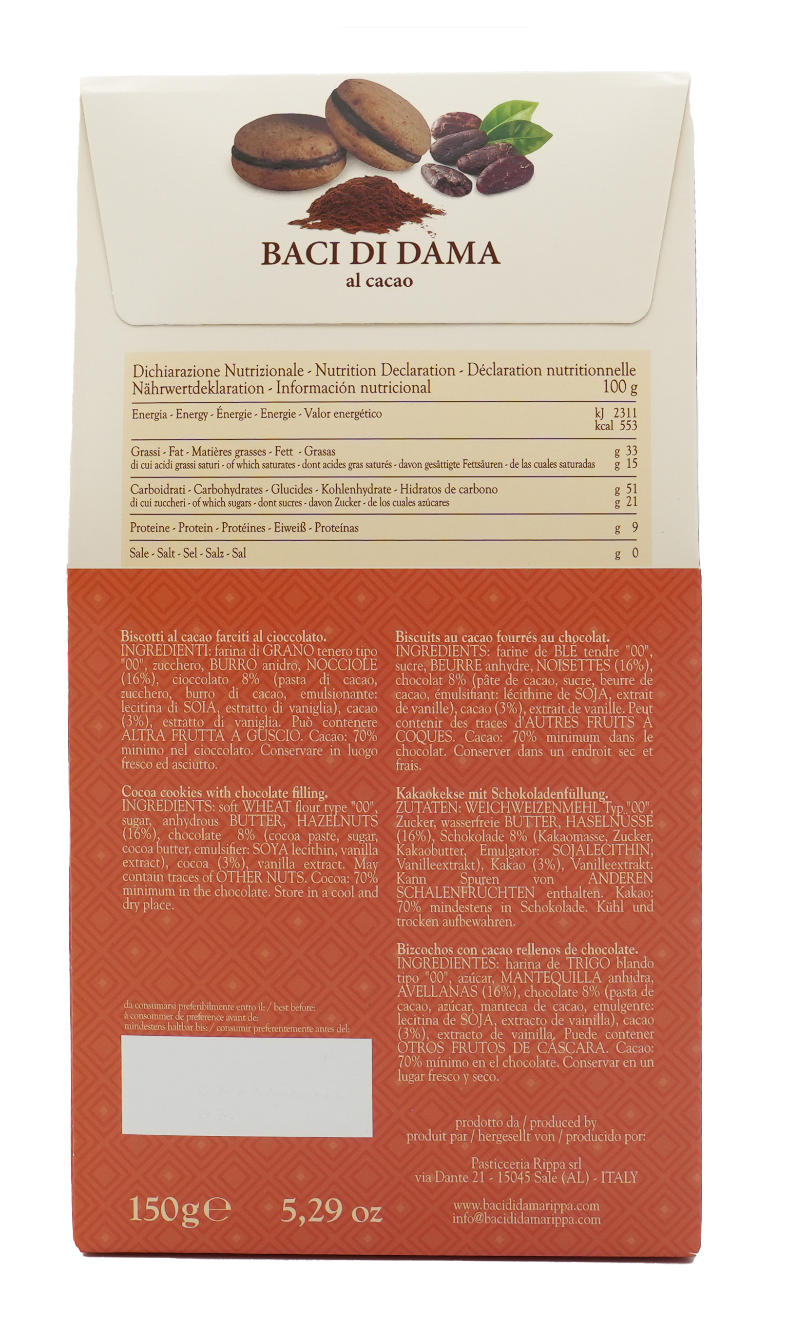 Baci di Dama al cacao | RIPPA | Aus Italien | 150g | Kakaokekse mit Schokoladenfüllung | Traditionelles italienisches Rezept Baci di Dama al cacao | RIPPA | Aus Italien | 150g | Kakaokekse mit Schokoladenfüllung | Traditionelles italienisches Rezept