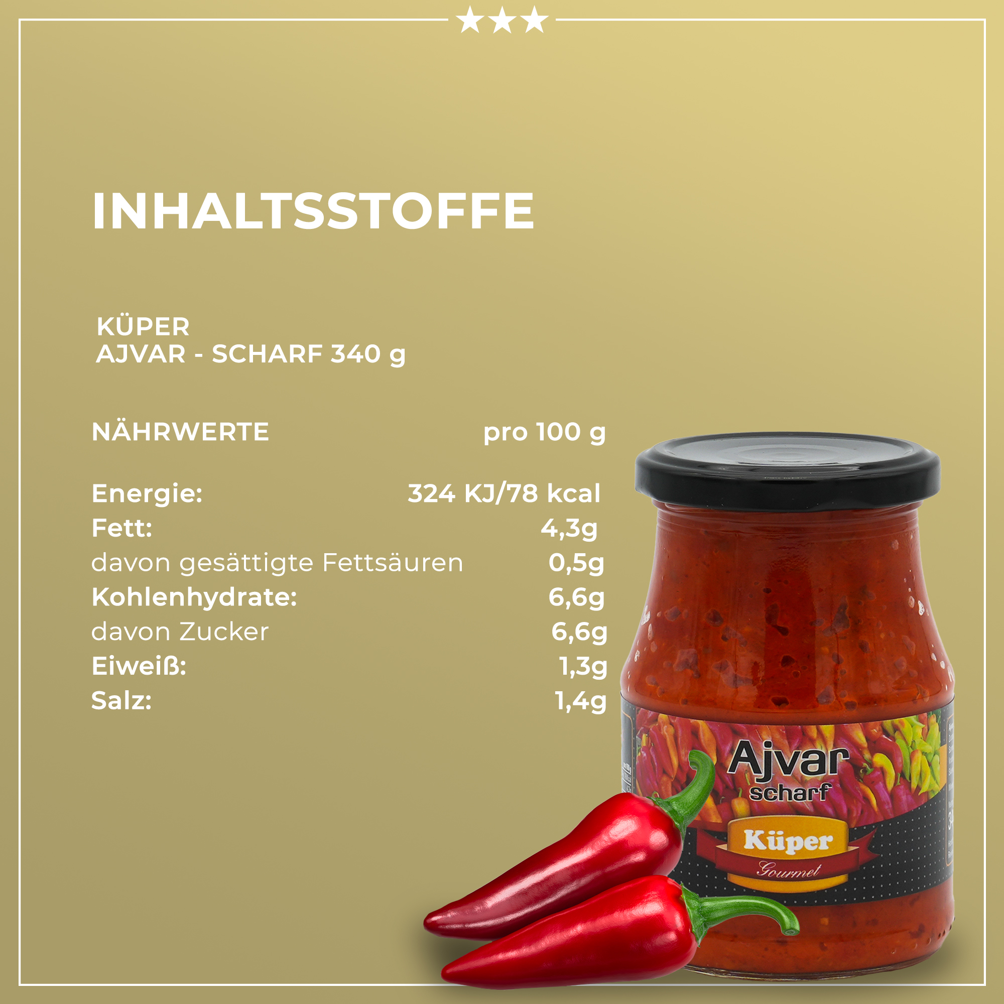 Küper Selection Ajvar | Paprikagemüse scharf | 340 g