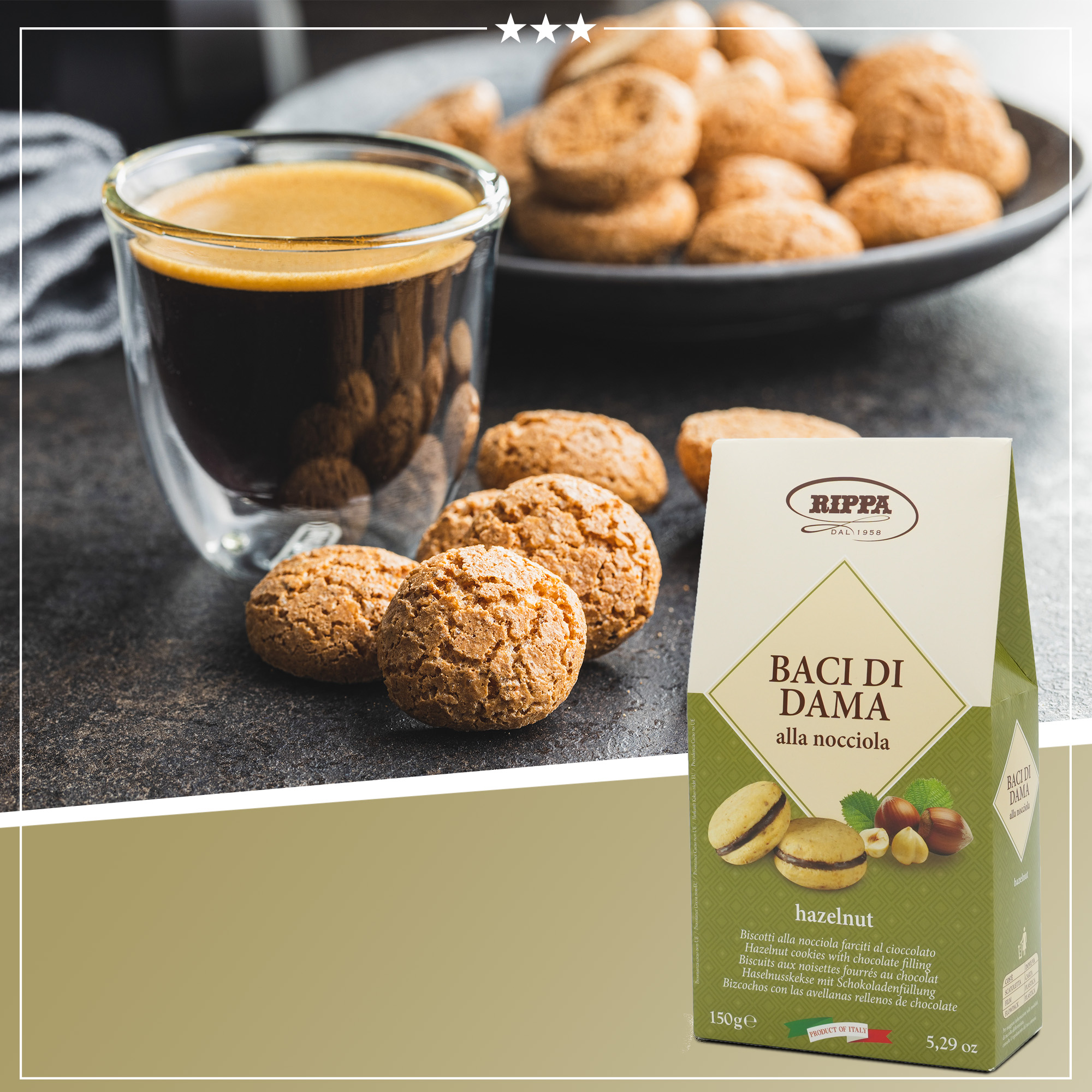 Baci di Dama alla nocciola | RIPPA | Aus Italien | 150g | Haselnusskekse mit Schokoladenfüllung | Traditionelles italienisches Rezept