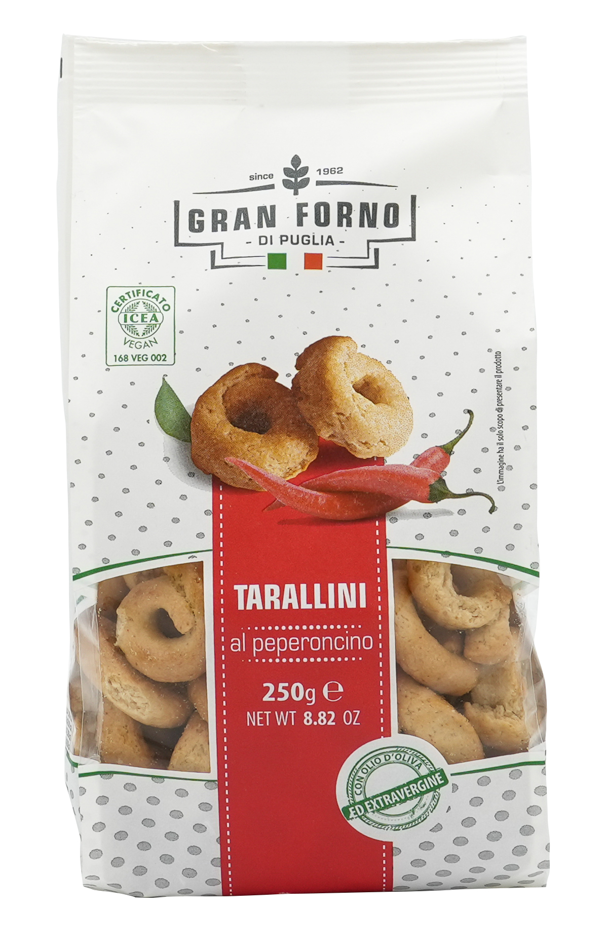 TARALLI AI PEPERONCINI | Taralli mit Peperoni | TERRE DI PUGLIA | 250g | aus Italien | Vorspeisen