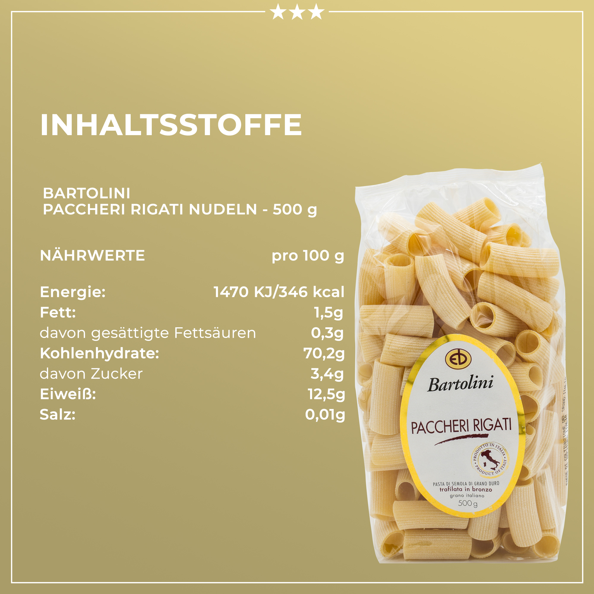 Perfekte Kochbox - Pasta Paccheri Rigati + Orangen-Rosmarin Dressing + Feigensenfsauce + Grobes Meersalz + Italienisches Olivenöl Oleria del Garda