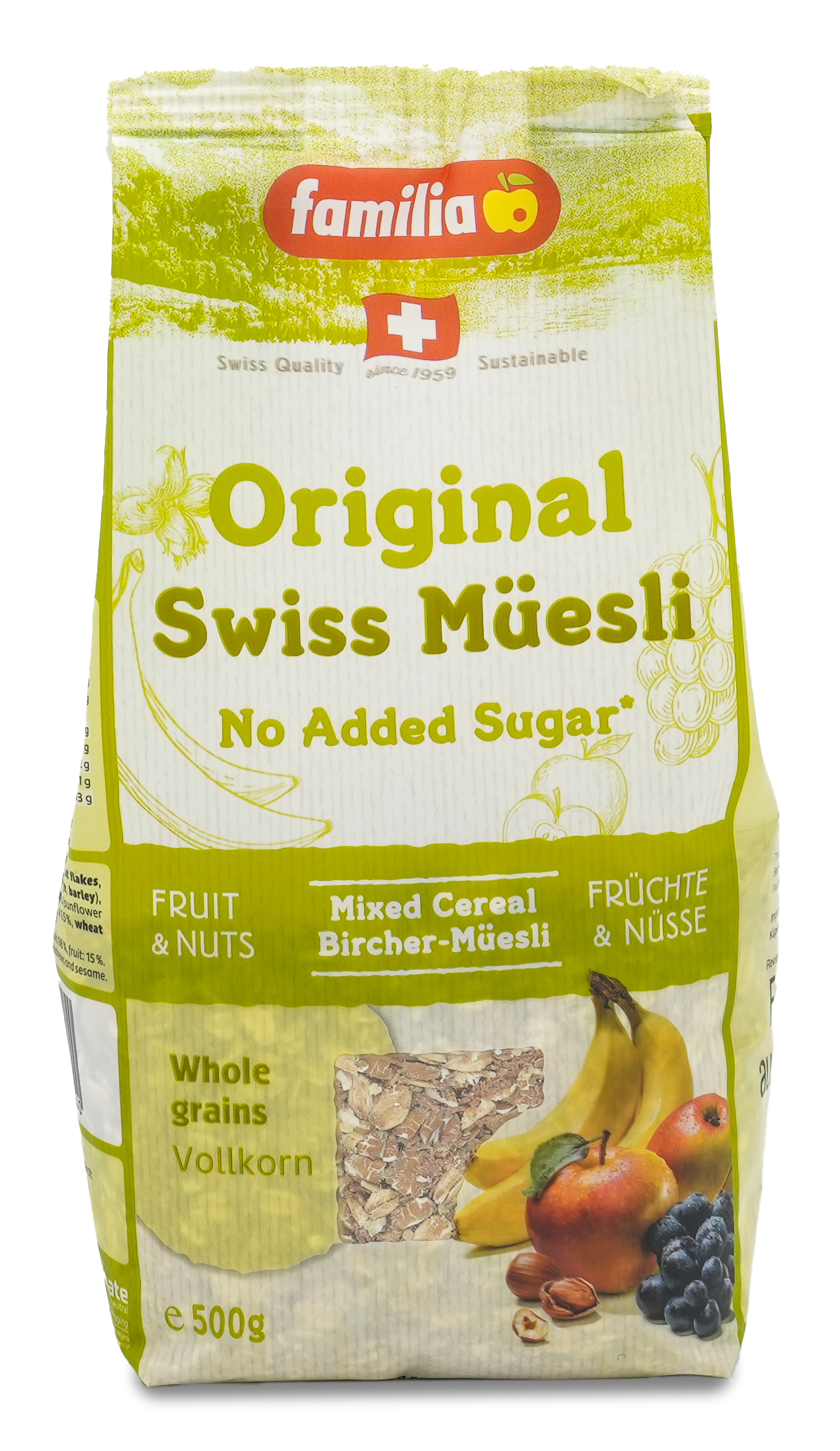  Premium Müsli aus der Schweiz | Das Original (ohne Zucker) vom Erfinder des Bircher Müslis |  Familia  | 500g | 100% Vollkorn | Traditionelles Frühstück