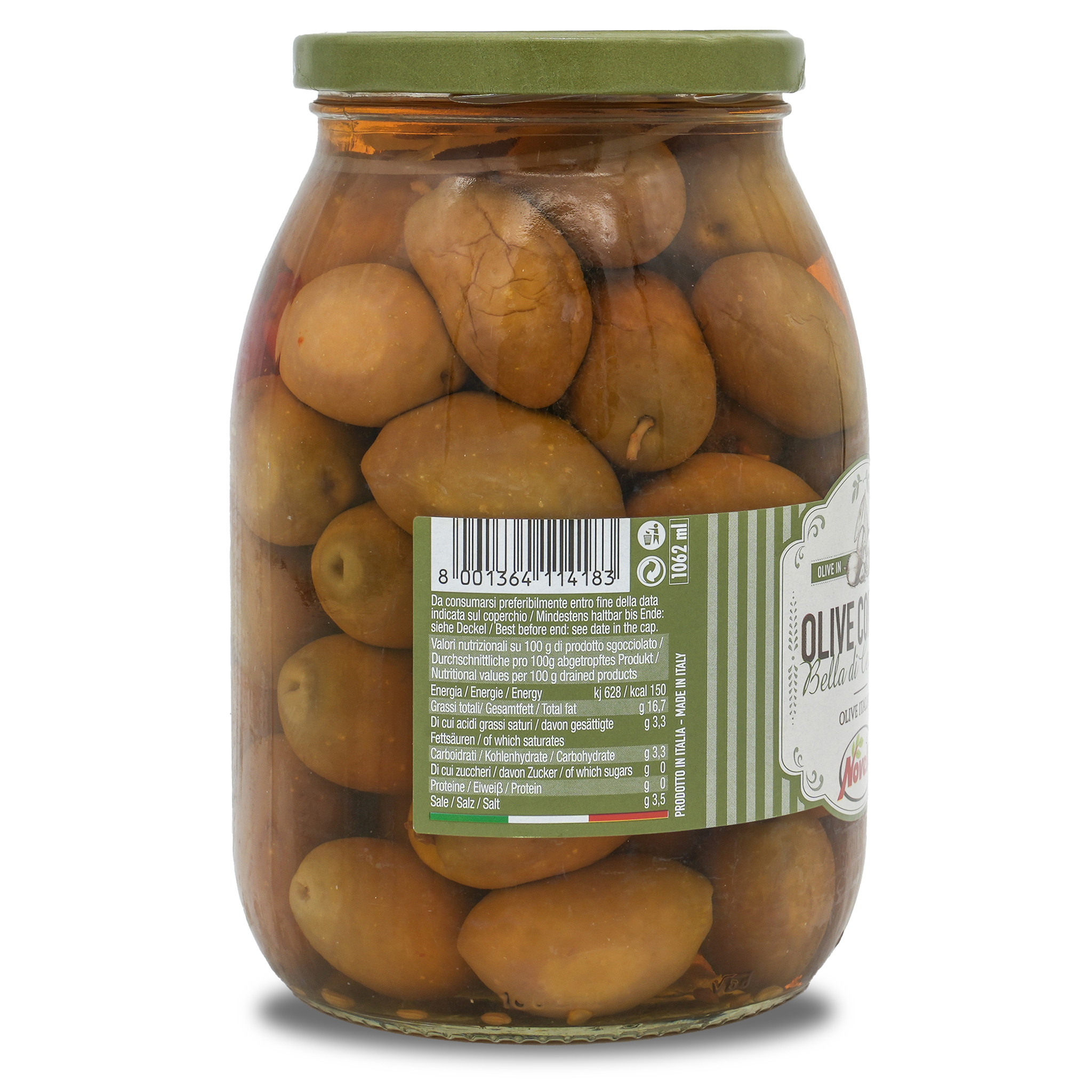 Grüne Oliven | Novella | mit Stein | Olive Condite | 600g | aus Italien Grüne Oliven | Novella | mit Stein | Olive Condite | 600g | aus Italien