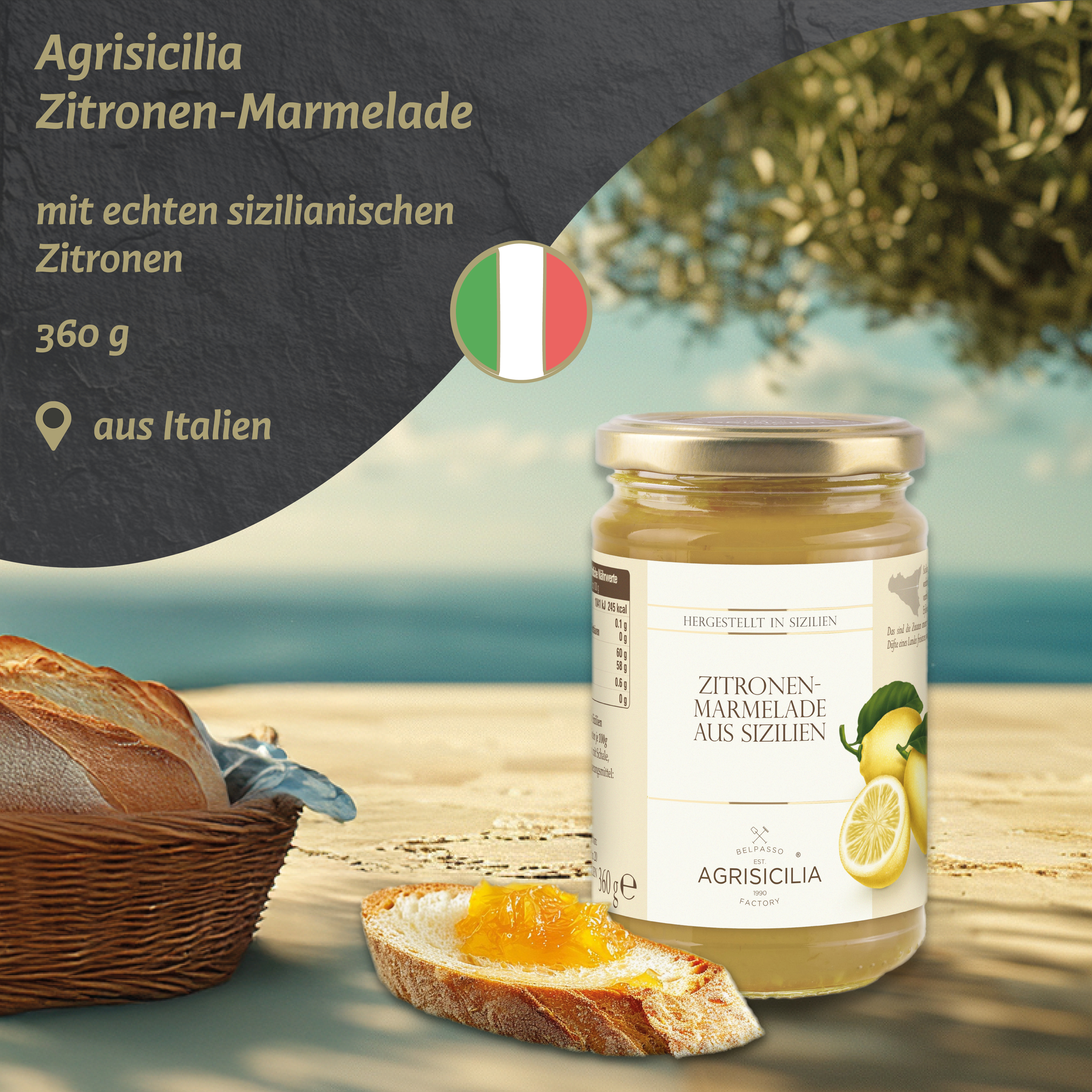 Agrisicilia - Limonen Marmelade 360g – Brotaufstrich aus Sizilien – Konfitüre fürs Frühstück zum Brötchen oder Brot