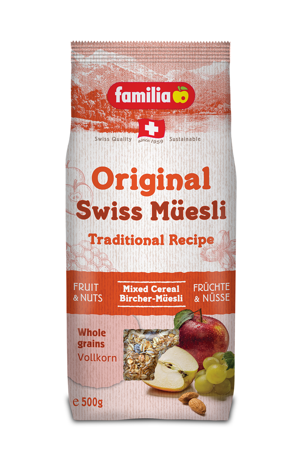  Premium Müsli aus der Schweiz | Das Original vom Erfinder des Bircher Müslis |  Familia  | 500g | 100% Vollkorn | Traditionelles Frühstück