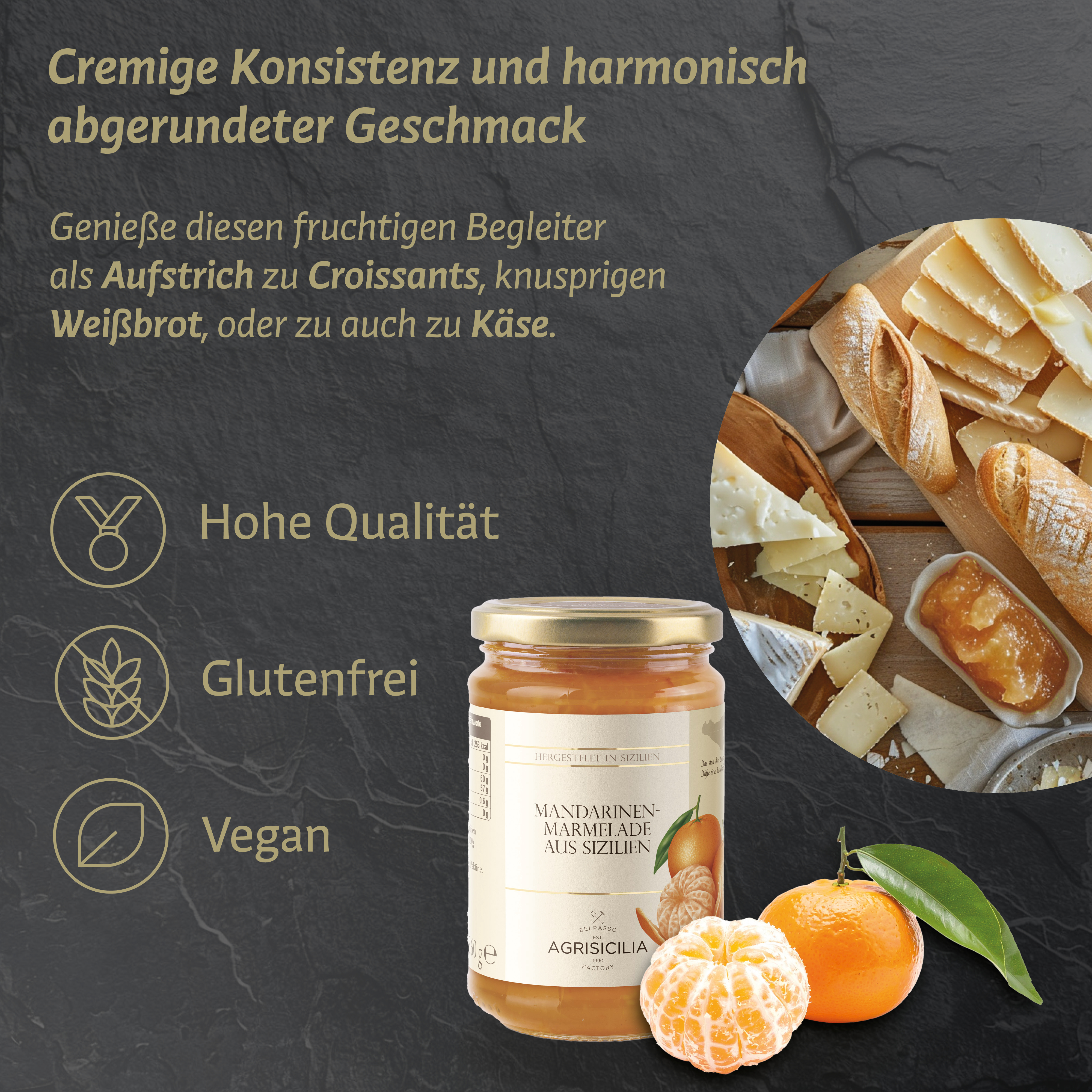 Agrisicilia - Mandarinen Marmelade 360g – Brotaufstrich aus Sizilien – Konfitüre fürs Frühstück zum Brötchen oder Brot