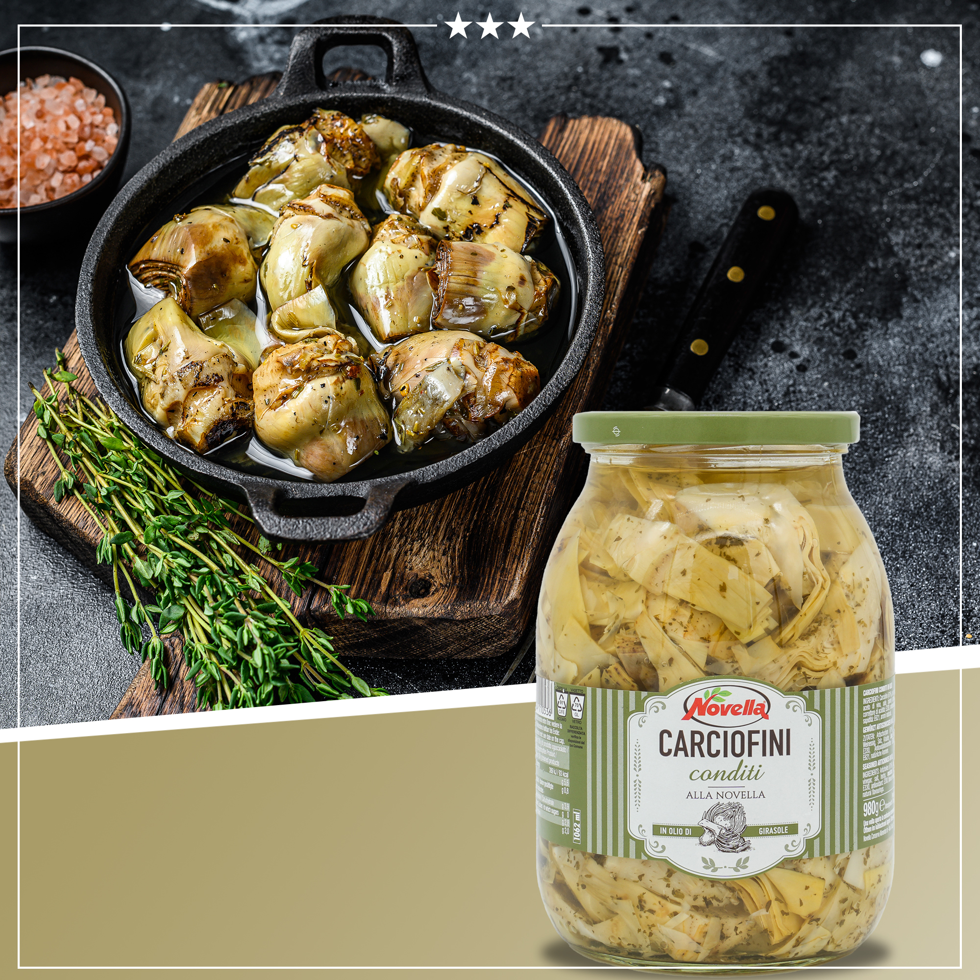 Artischockenstücke | Novella | gekräutert in Sonnenblumenöl | Carciofini conditi | 600g | aus Italien Artischockenstücke | Novella | gekräutert in Sonnenblumenöl | Carciofini conditi | 600g | aus Italien