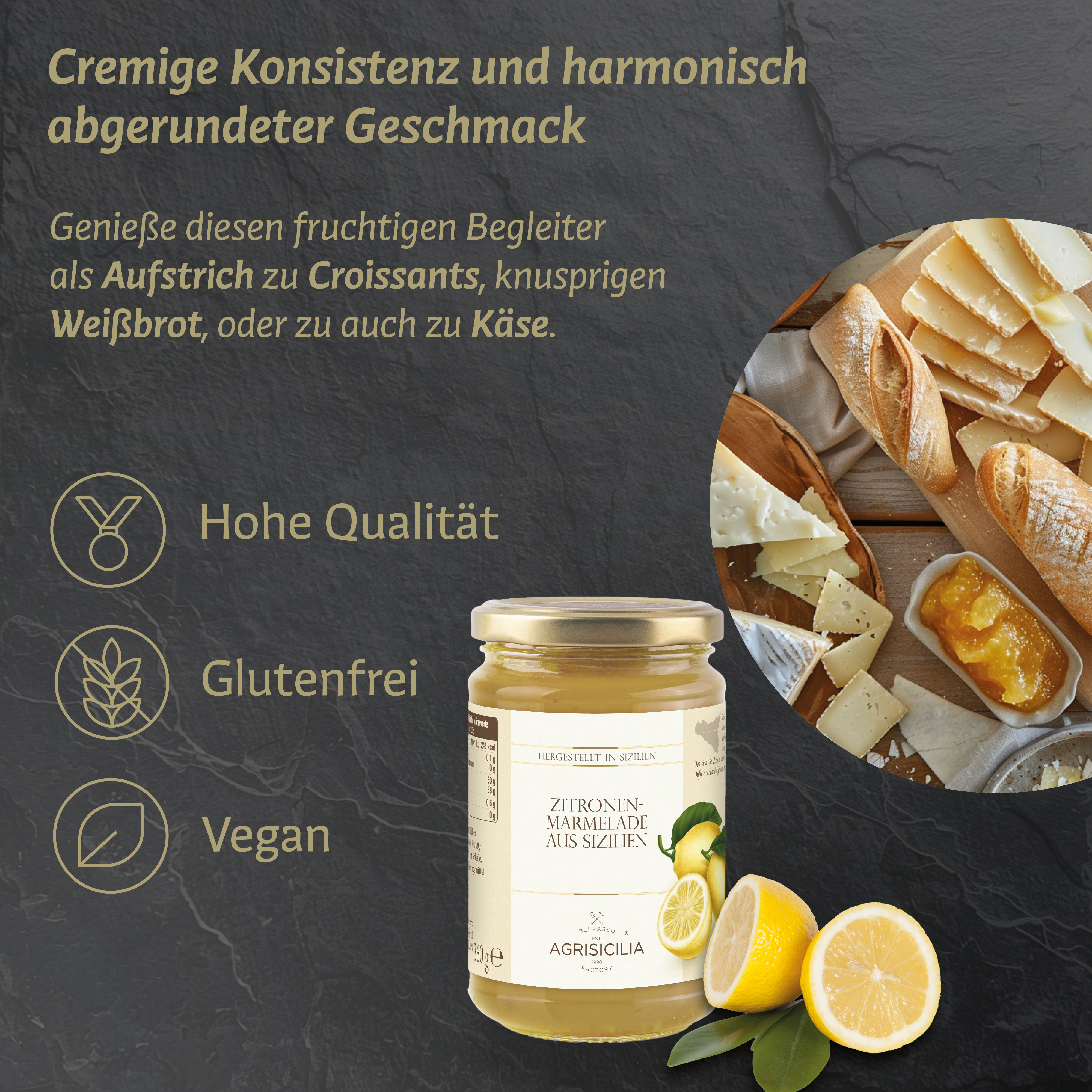 Agrisicilia - Limonen Marmelade 360g – Brotaufstrich aus Sizilien – Konfitüre fürs Frühstück zum Brötchen oder Brot