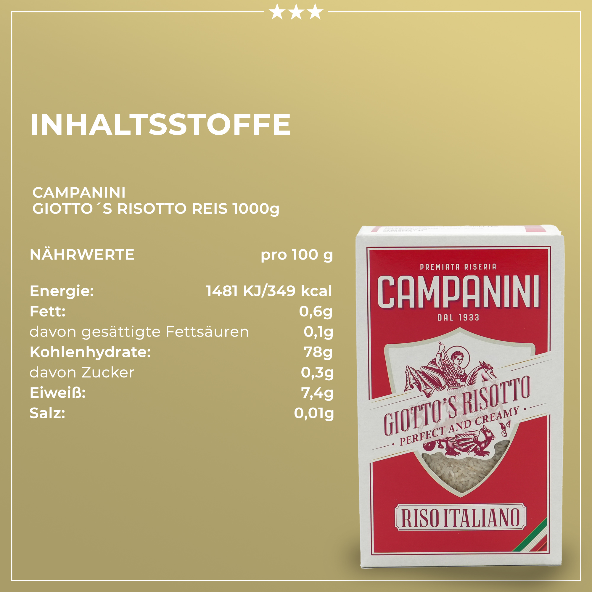 Preisgekrönter Risotto Reis | CAMPANINI | 1000g | aus Europas Reiskammer Preisgekrönter Risotto Reis | CAMPANINI | 1000g | aus Europas Reiskammer