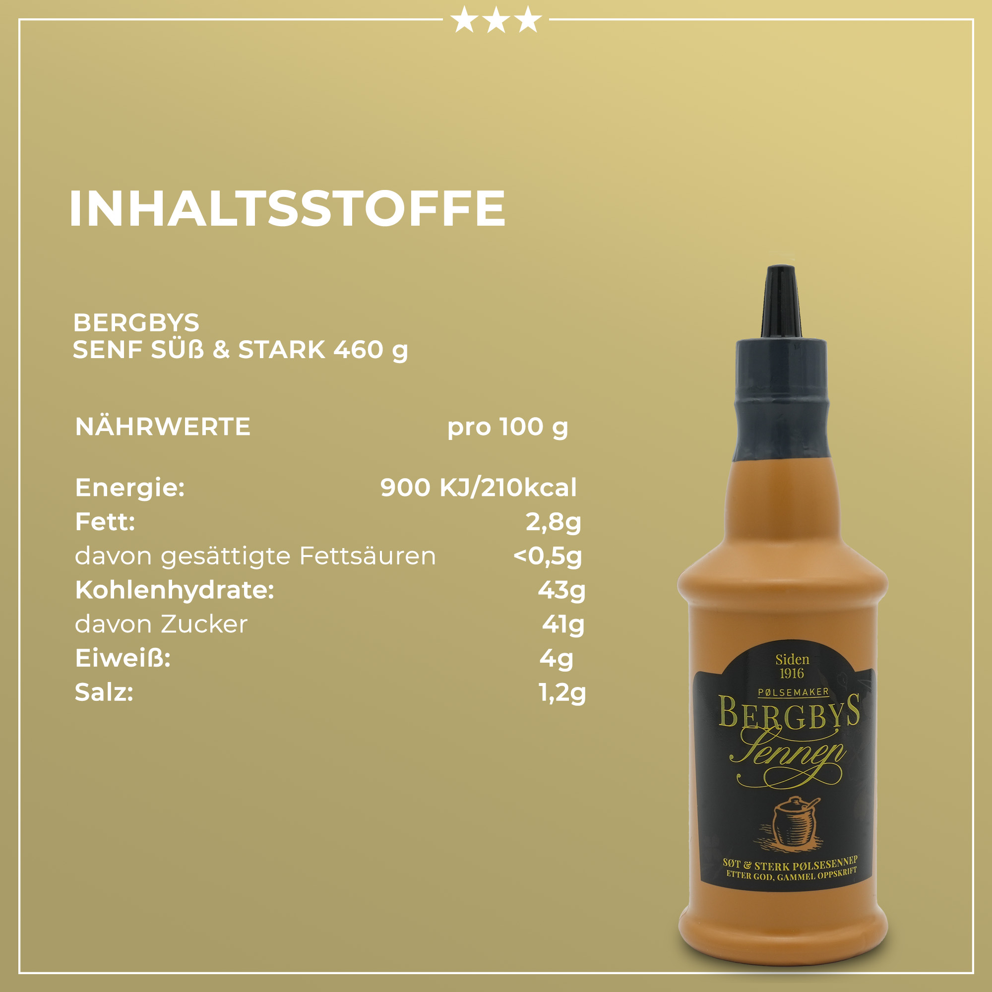Bergbys Senf süß & stark | Senf | Bergbys | 460g | aus Norwegen | Saucen und Dressings Bergbys Senf süß & stark | Senf | Bergbys | 460g | aus Norwegen | Saucen und Dressings