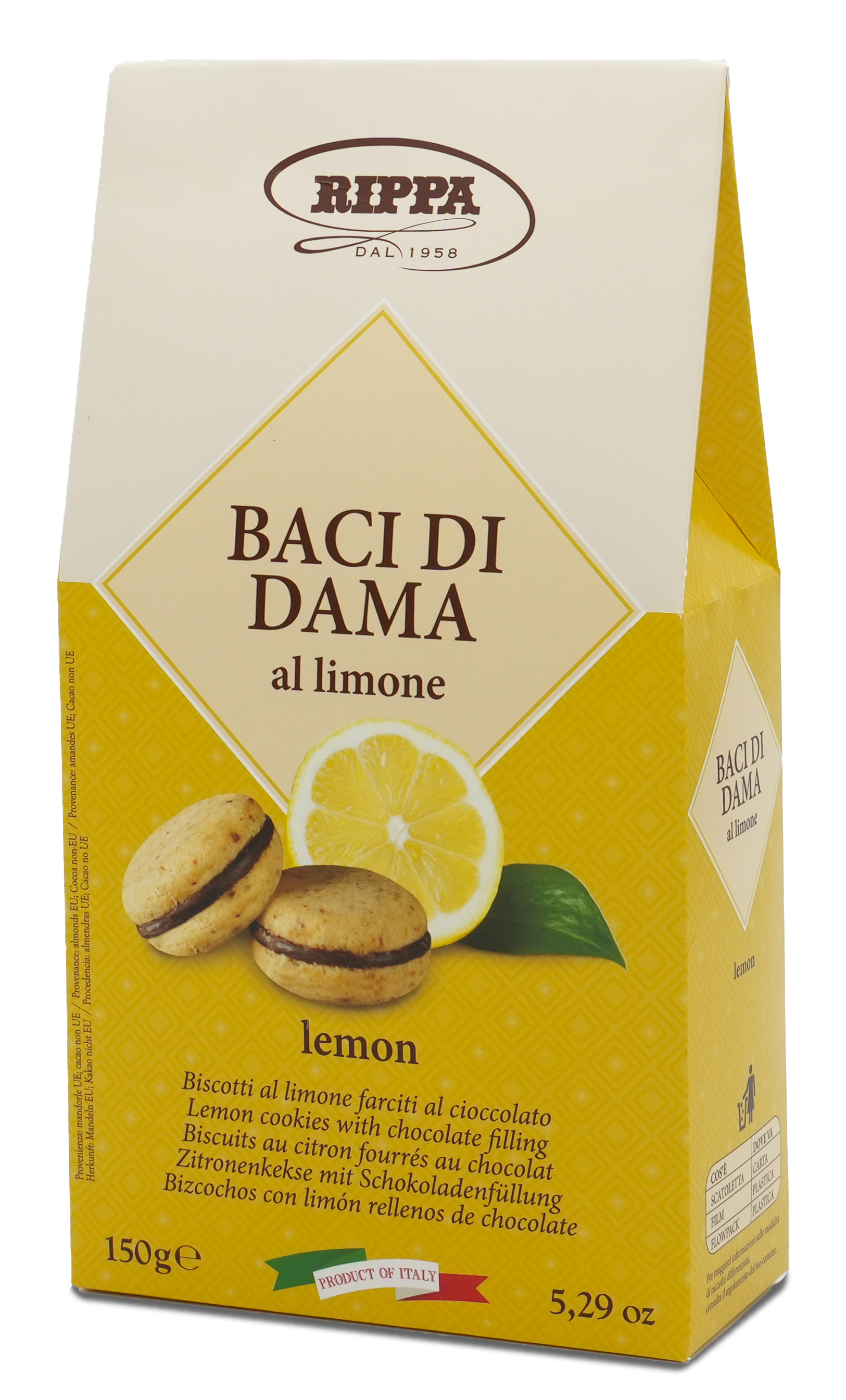 Baci di Dama al limone | RIPPA | Aus Italien | 150g | Zitronenkeks mit Schokoladenfüllung | Traditionelles italienisches Rezept