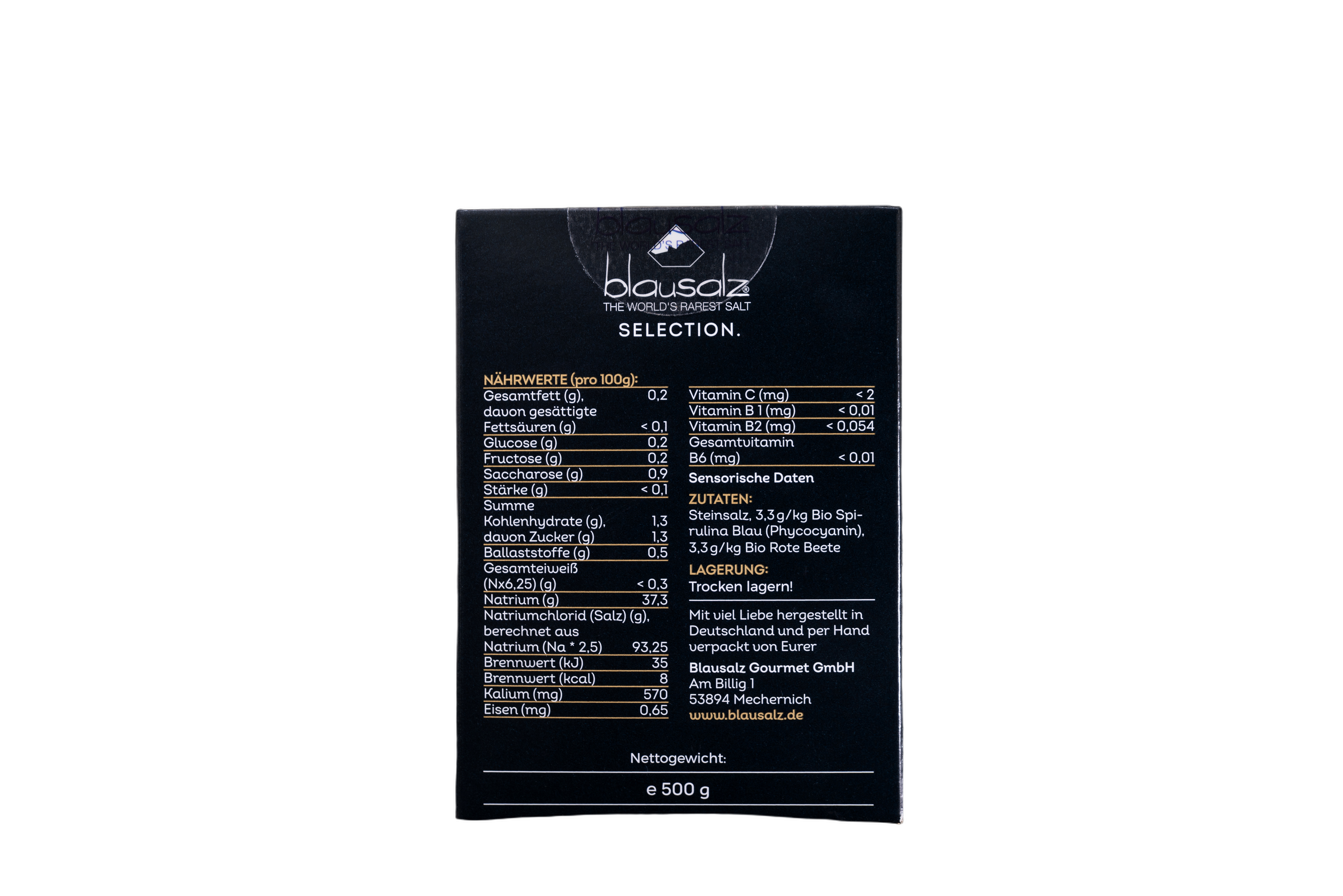 Blausalz Gourmet Blausalz - 500 g - grobes Salz zum Würzen und Verfeinern – blaues Steinsalz aus Deutschland