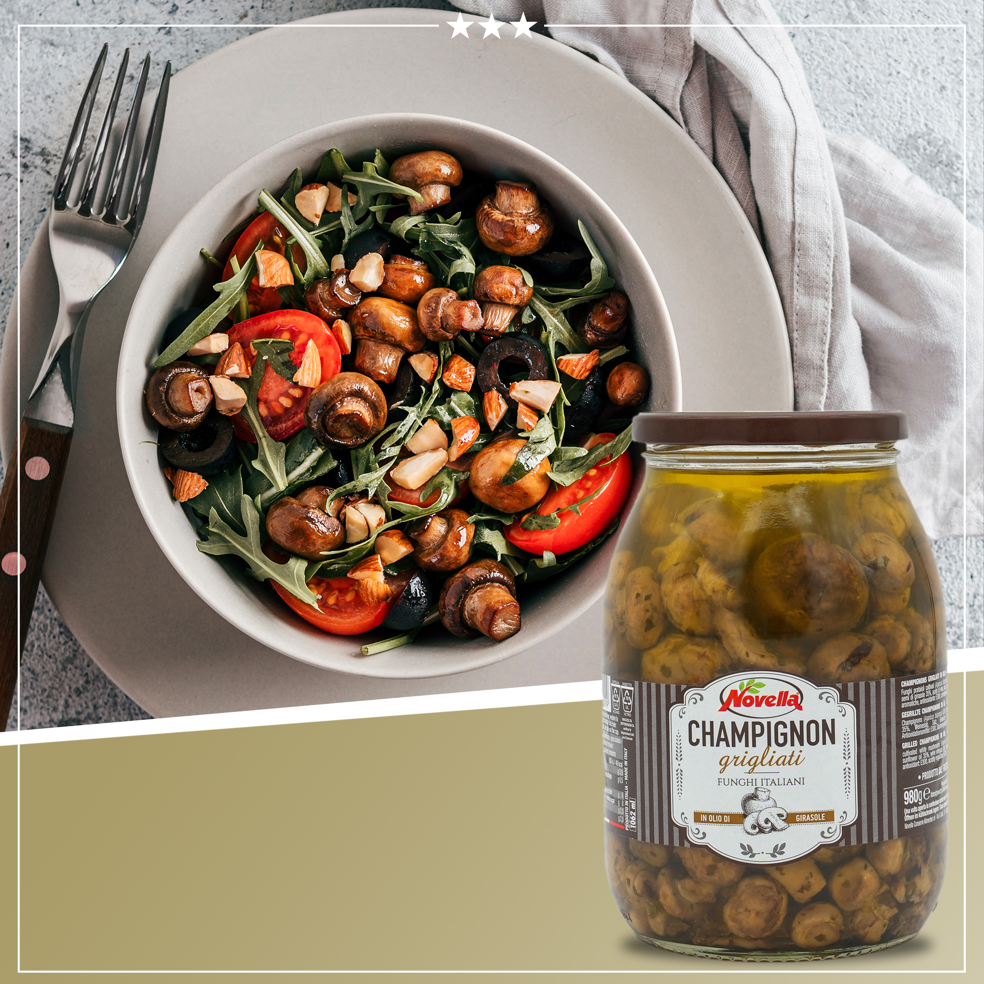 CHAMPIGNON GRIGLIATI | Gegrillte Champignons im Glas | NOVELLA | 620g | aus Italien | Vorspeisen CHAMPIGNON GRIGLIATI | Gegrillte Champignons im Glas | NOVELLA | 620g | aus Italien | Vorspeisen