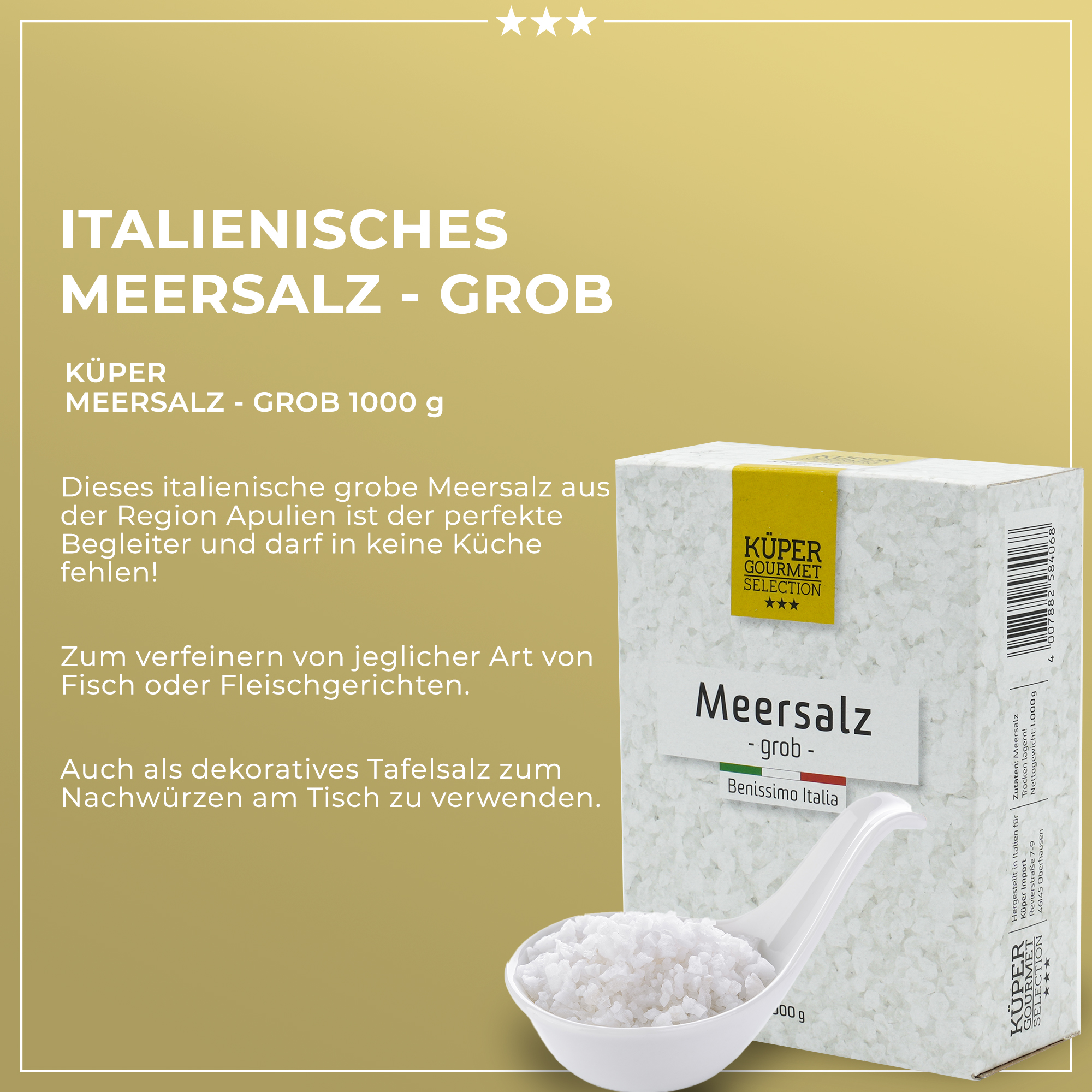 Perfekte Kochbox - Pasta Paccheri Rigati + Orangen-Rosmarin Dressing + Feigensenfsauce + Grobes Meersalz + Italienisches Olivenöl Oleria del Garda