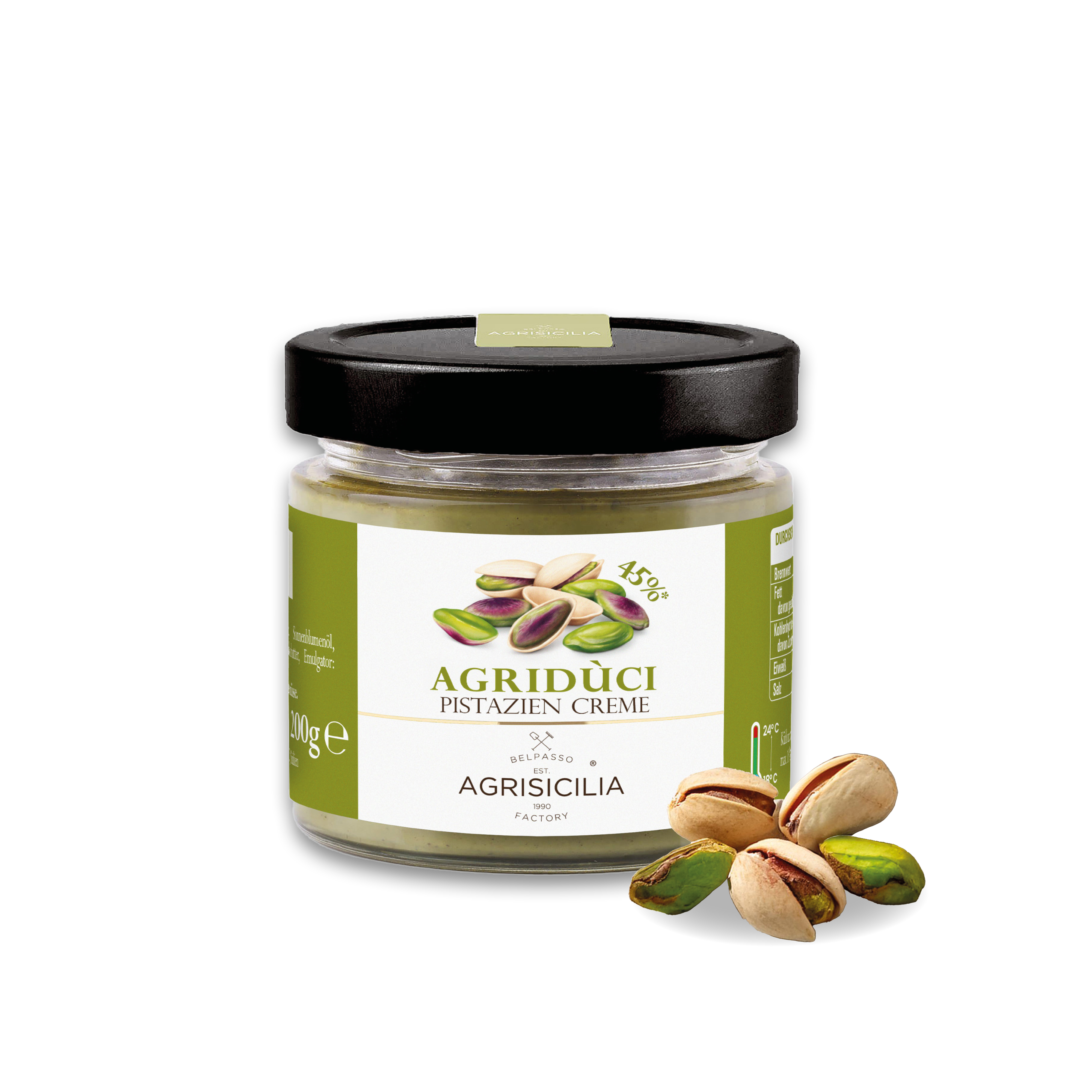 AGRISICILIA Pistazien-Creme – 200g Pistazienmus Brotaufstrich aus Sizilien – Aufstrich mit 45% Pistazien, Pistaziencreme ohne Palmöl