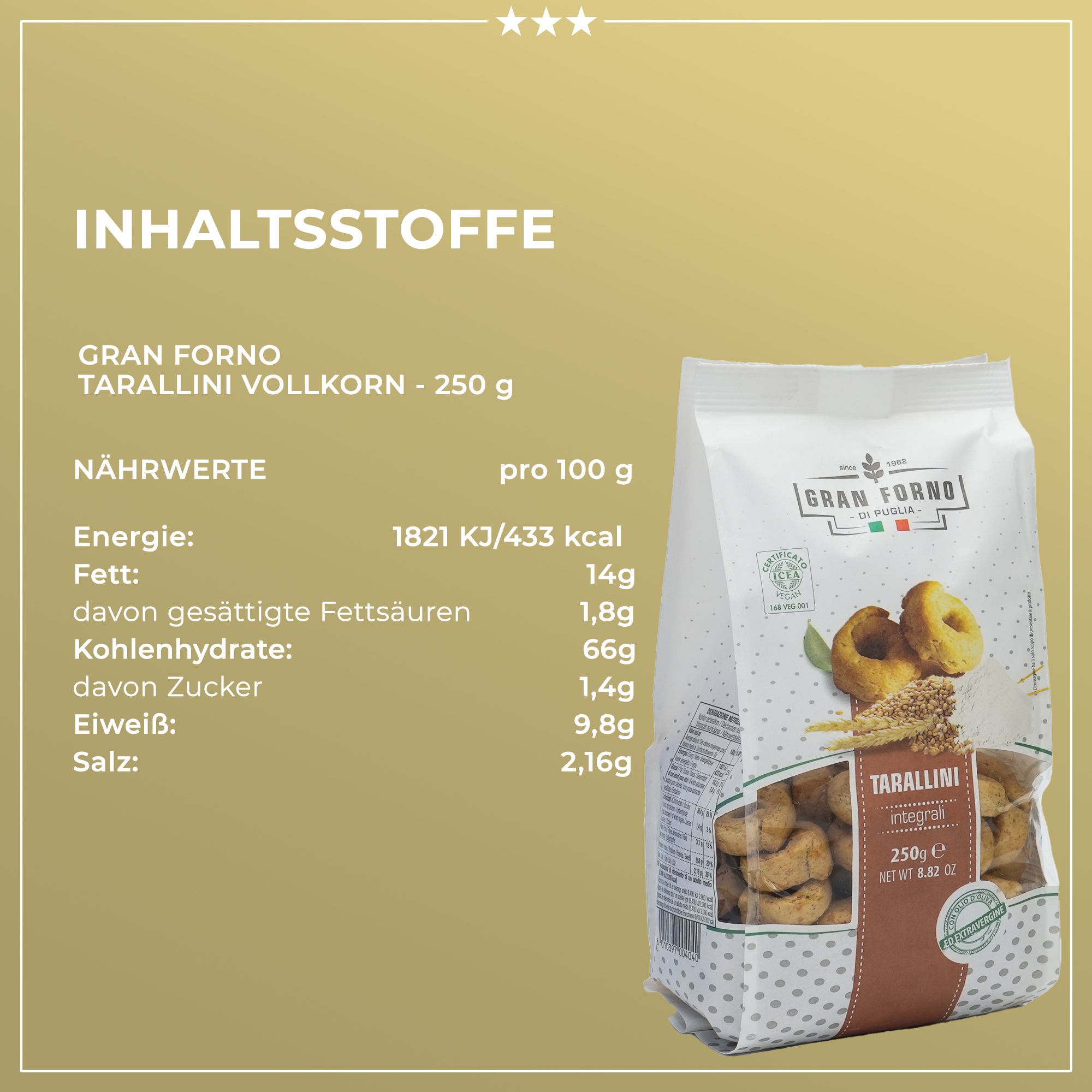 Taralli Integral | Vollkorn Taralli | TERRE DI PUGLIA | 250g| aus Italien | Vorspeisen Taralli Integral | Vollkorn Taralli | TERRE DI PUGLIA | 250g| aus Italien | Vorspeisen