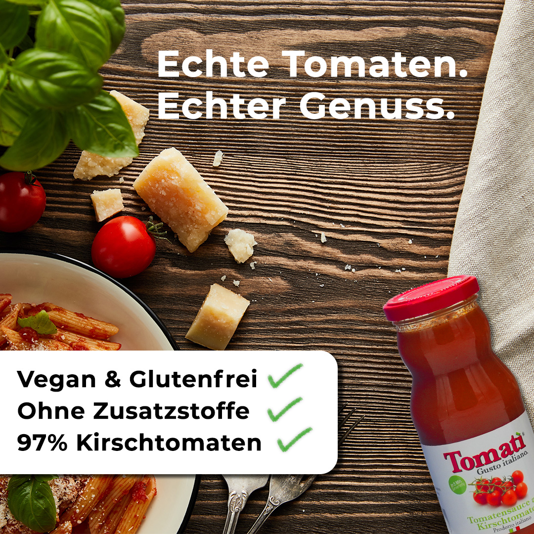 Tomati - Tomatensauce 350g - aus sonnengereiften italienischen Kirschtomaten - ideal für Pizza und Pasta