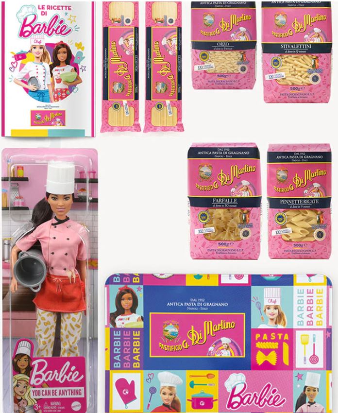 Di Martino - Barbie Pasta in einer bunten Blechdose mit Barbie Bambola Chef-Puppe - passend zum Barbie Film