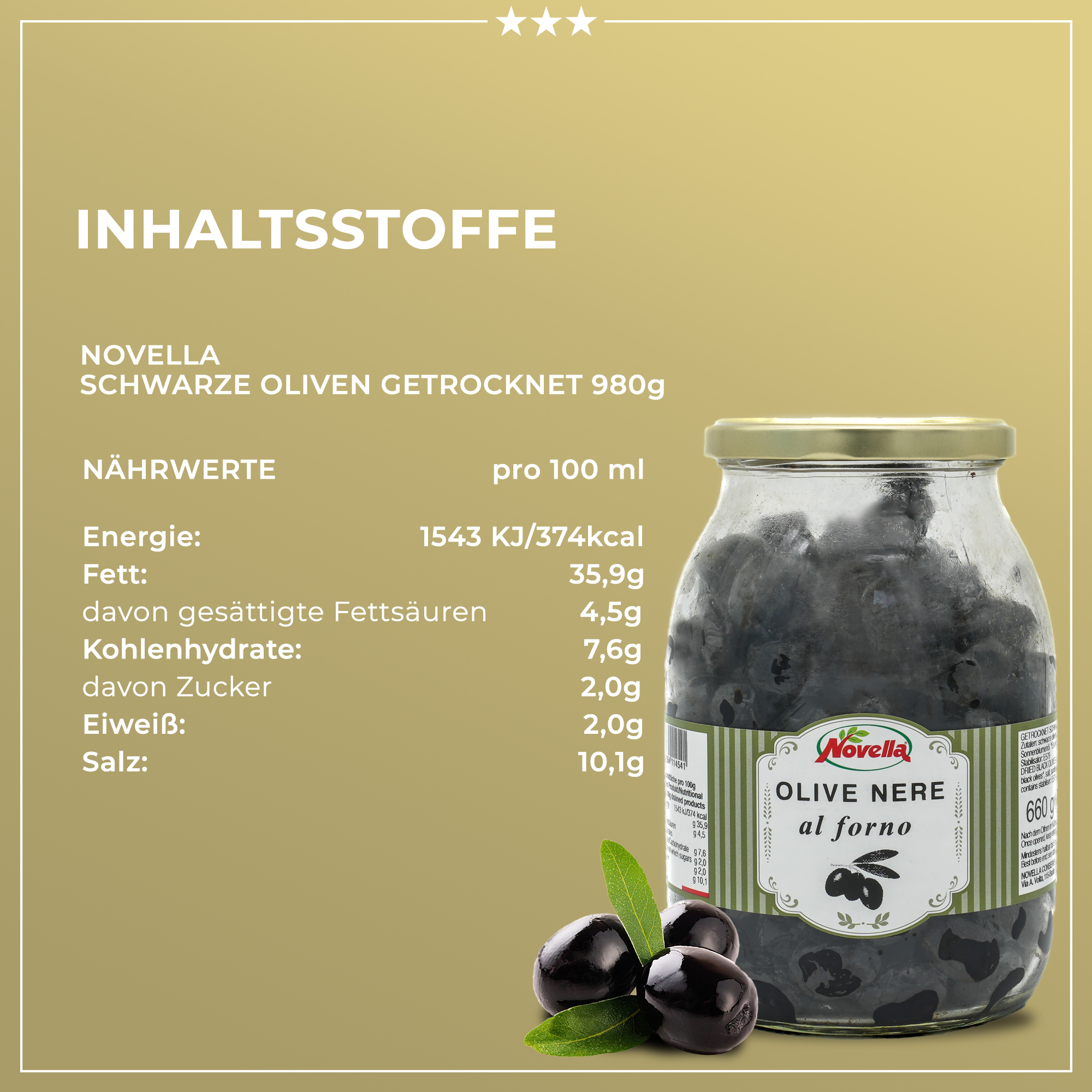 Schwarze Oliven | Novella | getrocknet | Olive Nere al forno | 660g | aus Italien Schwarze Oliven | Novella | getrocknet | Olive Nere al forno | 660g | aus Italien