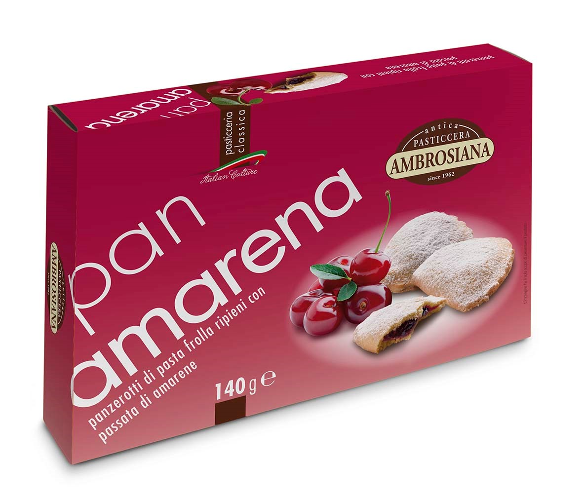 Panzerotti Amarena | Ambrosiana | 140g | Italienisches Gebäck | Halbmond-Keks mit Schwarzkirschfüllung