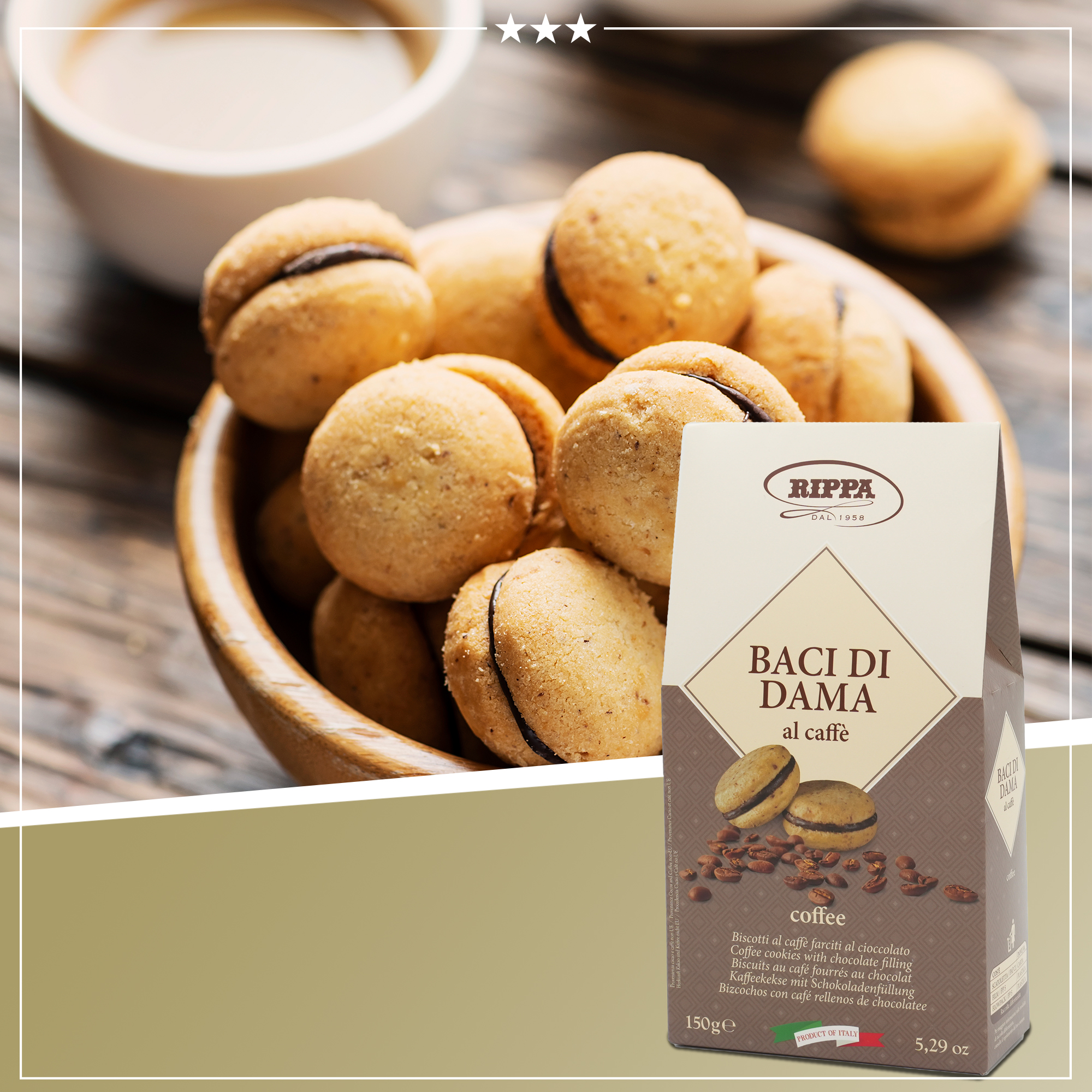 Baci di Dama al caffè | RIPPA | Aus Italien | 150g | Kaffeekekse mit Schokoladenfüllung | Traditionelles italienisches Rezept Baci di Dama al caffè | RIPPA | Aus Italien | 150g | Kaffeekekse mit Schokoladenfüllung | Traditionelles italienisches Rezept