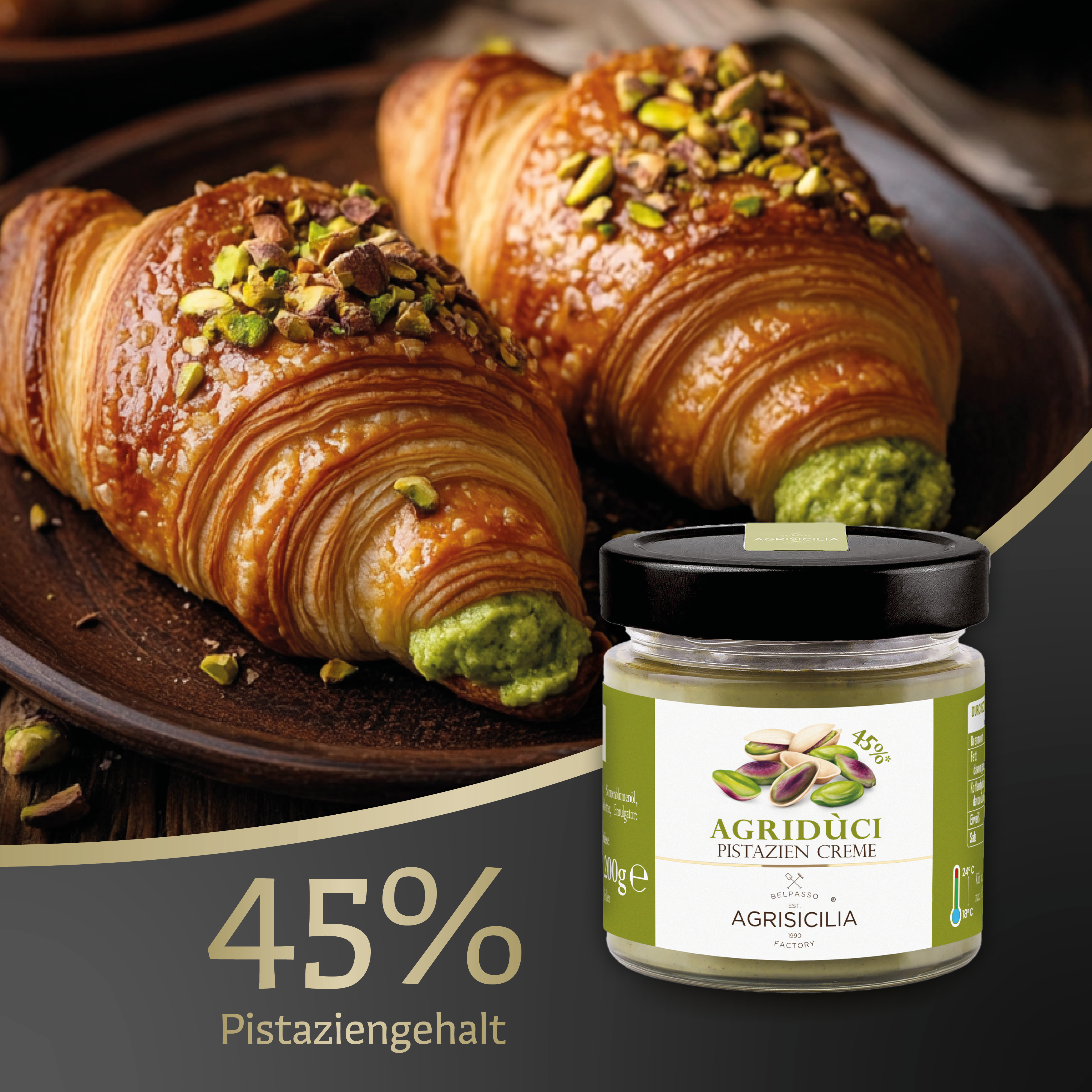 AGRISICILIA Pistazien-Creme – 200g Pistazienmus Brotaufstrich aus Sizilien – Aufstrich mit 45% Pistazien, Pistaziencreme ohne Palmöl