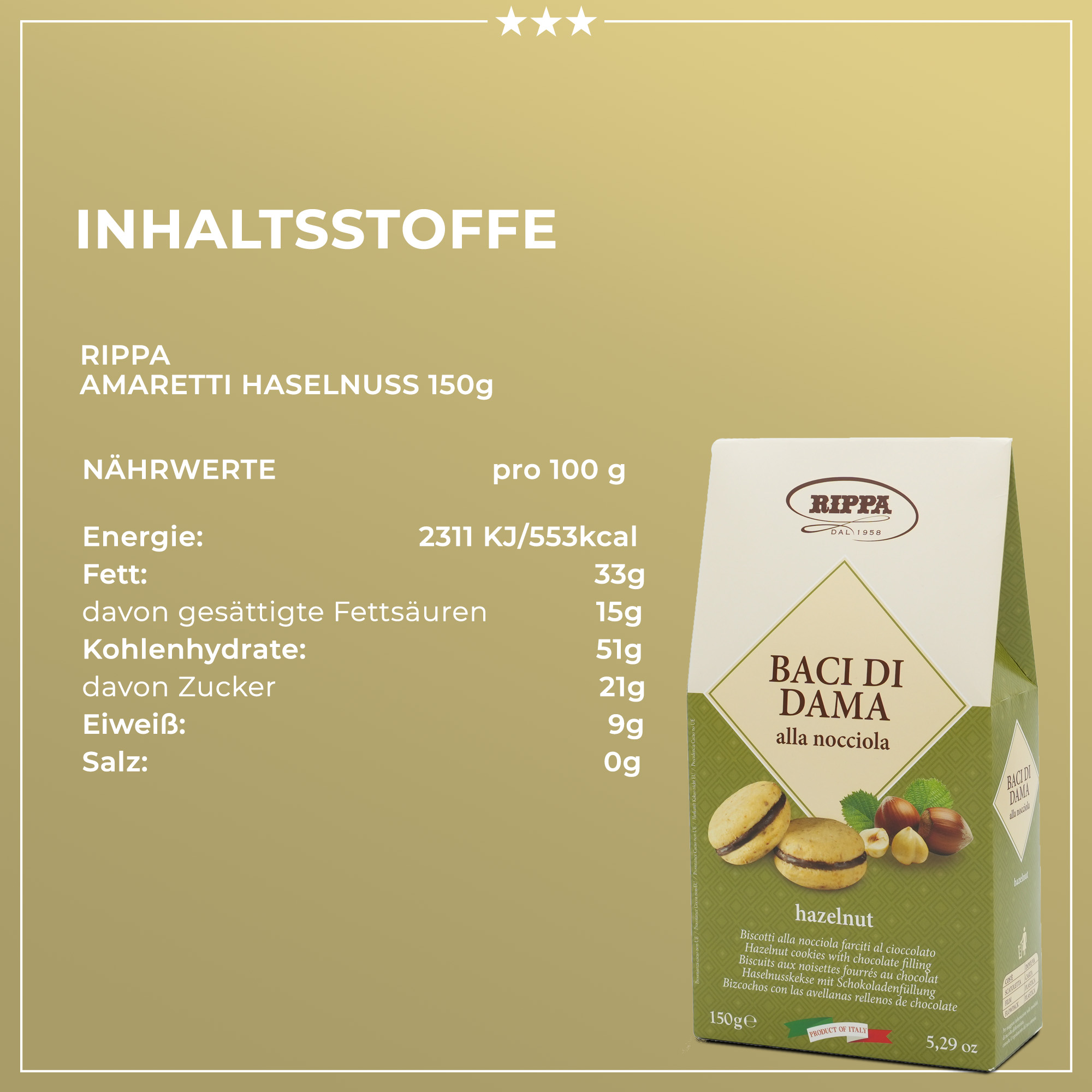 Baci di Dama alla nocciola | RIPPA | Aus Italien | 150g | Haselnusskekse mit Schokoladenfüllung | Traditionelles italienisches Rezept