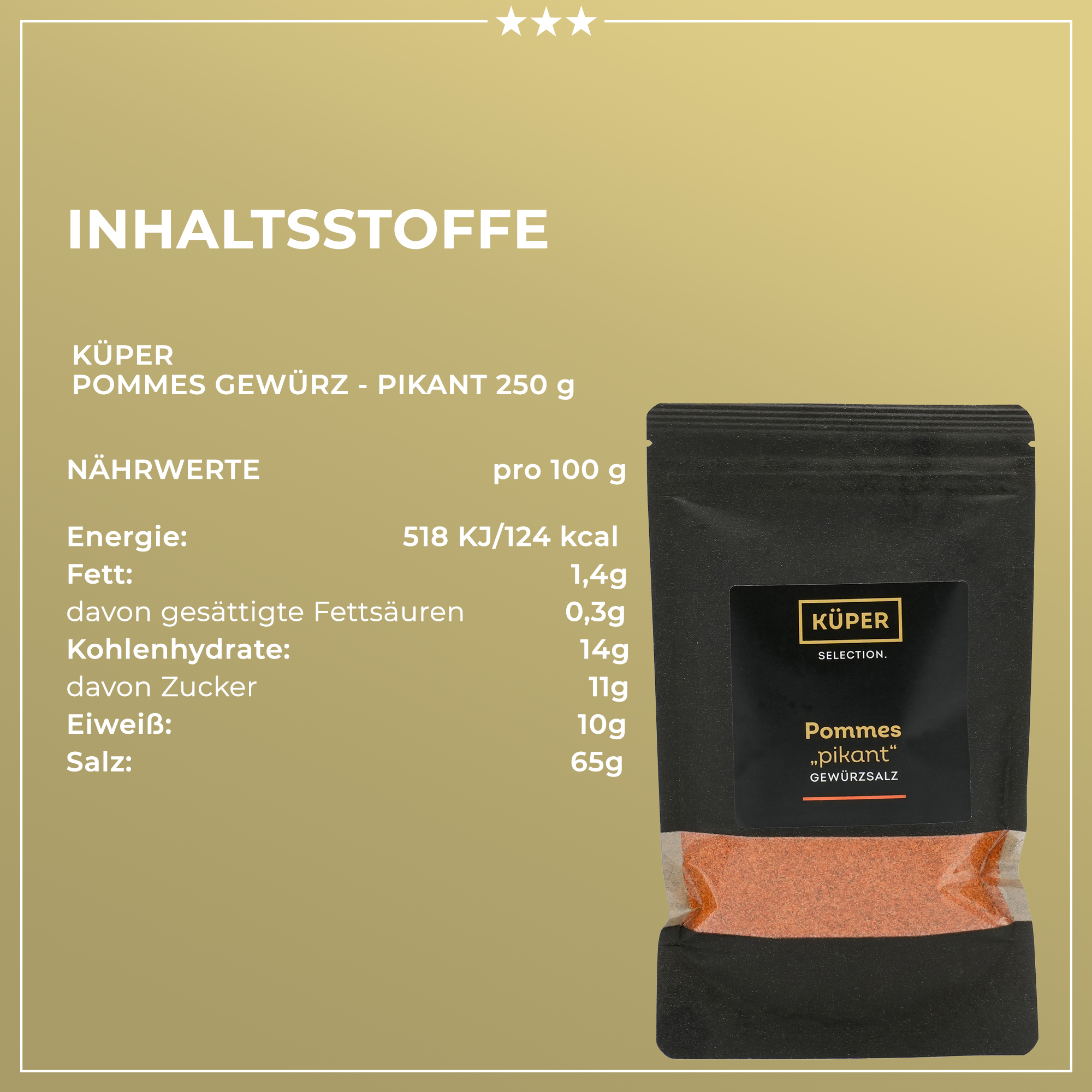 POMMES „PIKANT“ | Gewürzsalz | KÜPER SELECTION | 250g | aus Deutschland | Gewürze