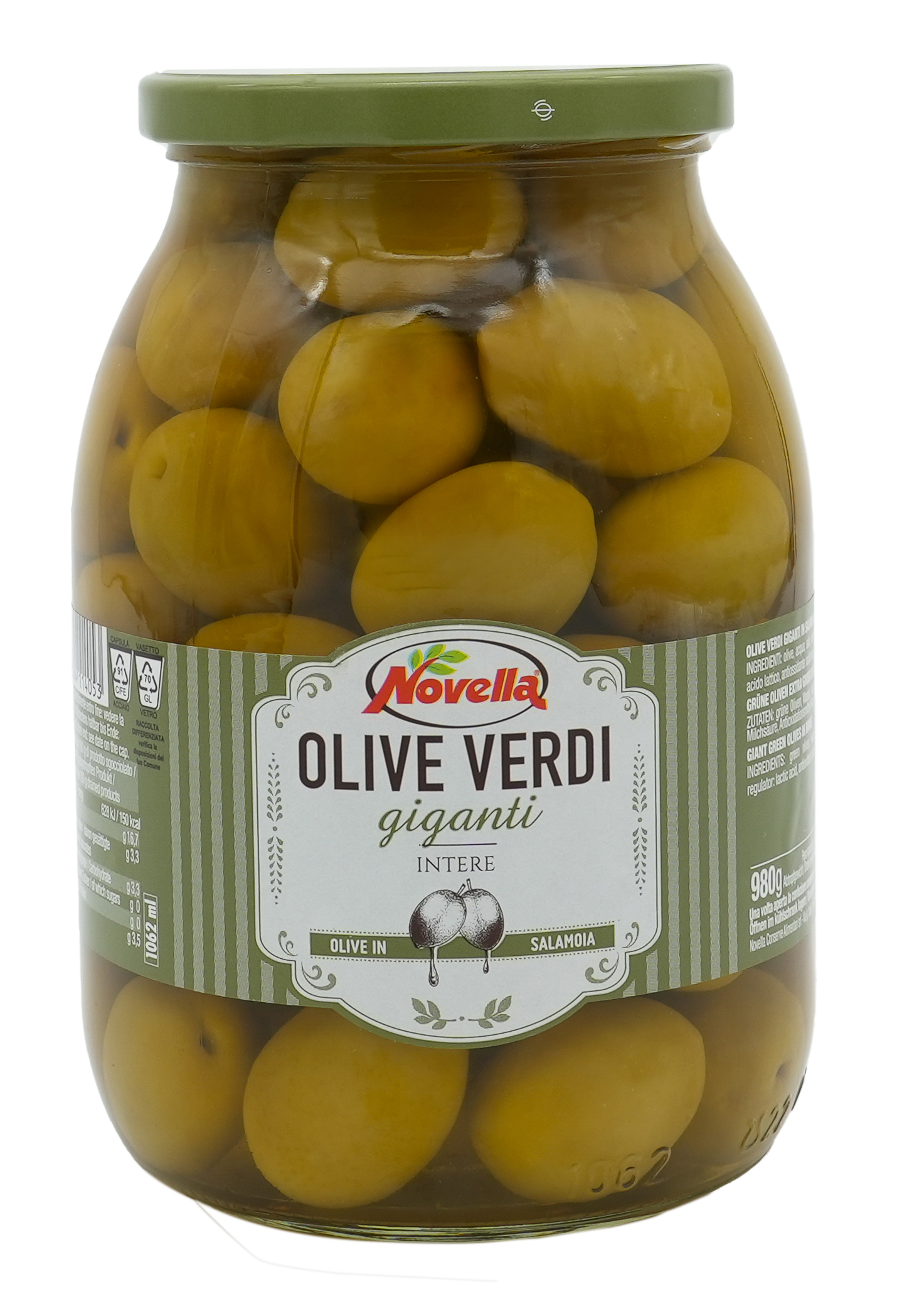 GRÜNE OLIVEN GIGANT | NOVELLA | MIT STEIN | OLIVE VERDI GIGANTI | 600g | aus Italien GRÜNE OLIVEN GIGANT | NOVELLA | MIT STEIN | OLIVE VERDI GIGANTI | 600g | aus Italien