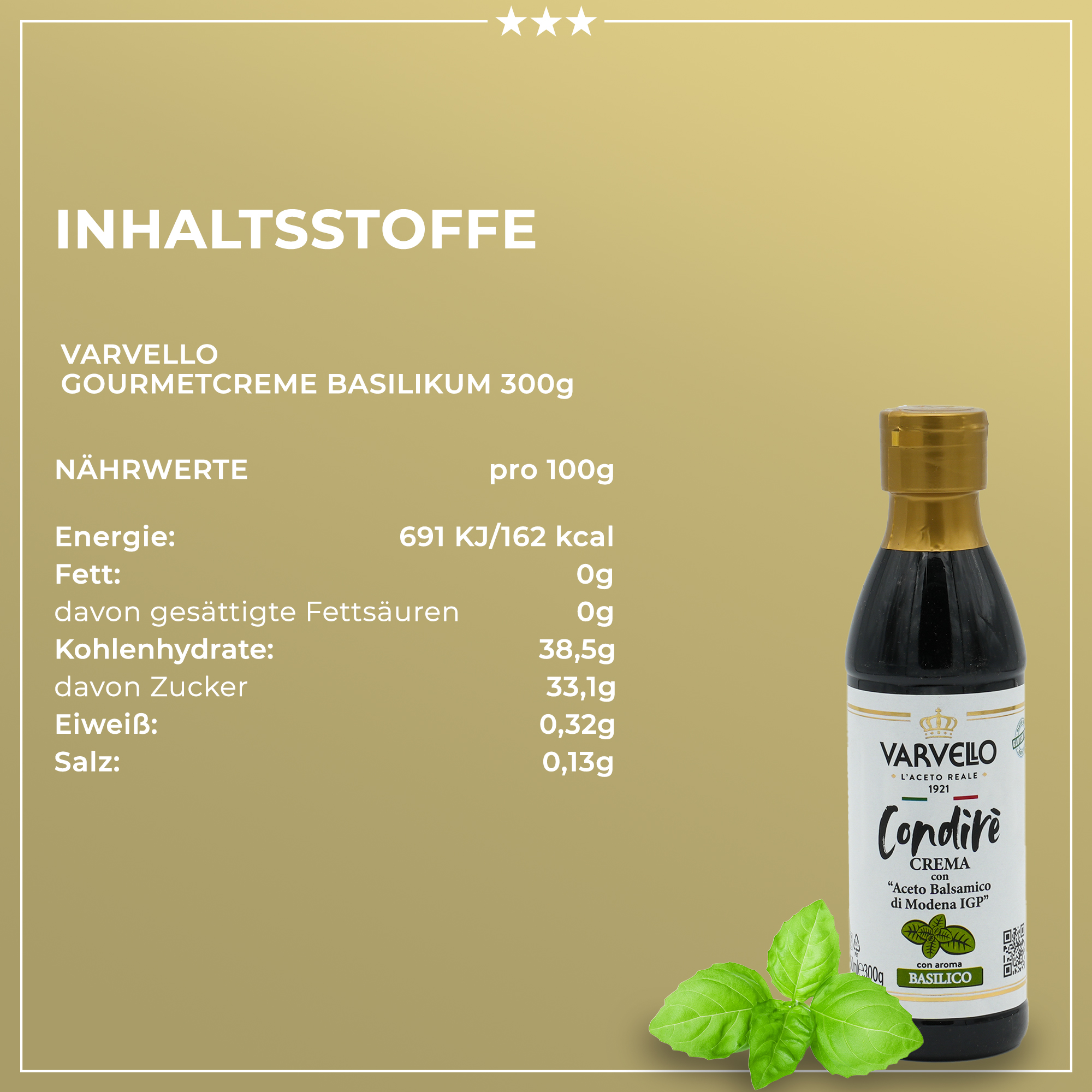 Balsamico Creme Basilikum | Varvello | 250 ml | Crema con Aceto Balsamico di Moderna IGP