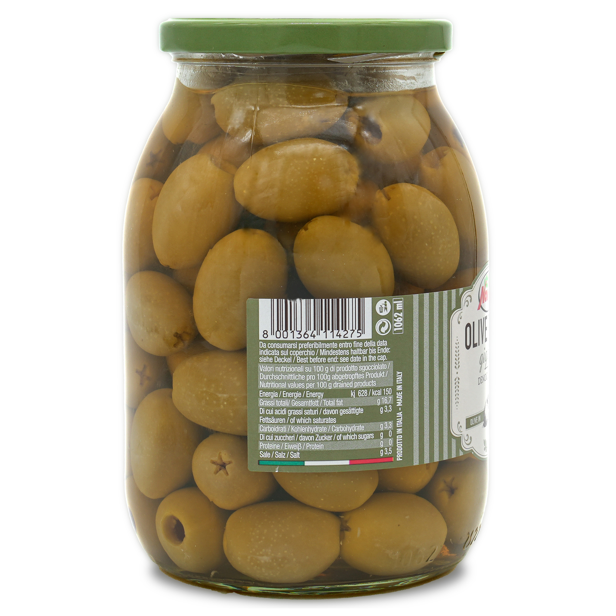 Grüne Oliven Gigant | Novella | ohne Stein | Olive Verdi giganti | 560g | aus Italien Grüne Oliven Gigant | Novella | ohne Stein | Olive Verdi giganti | 560g | aus Italien