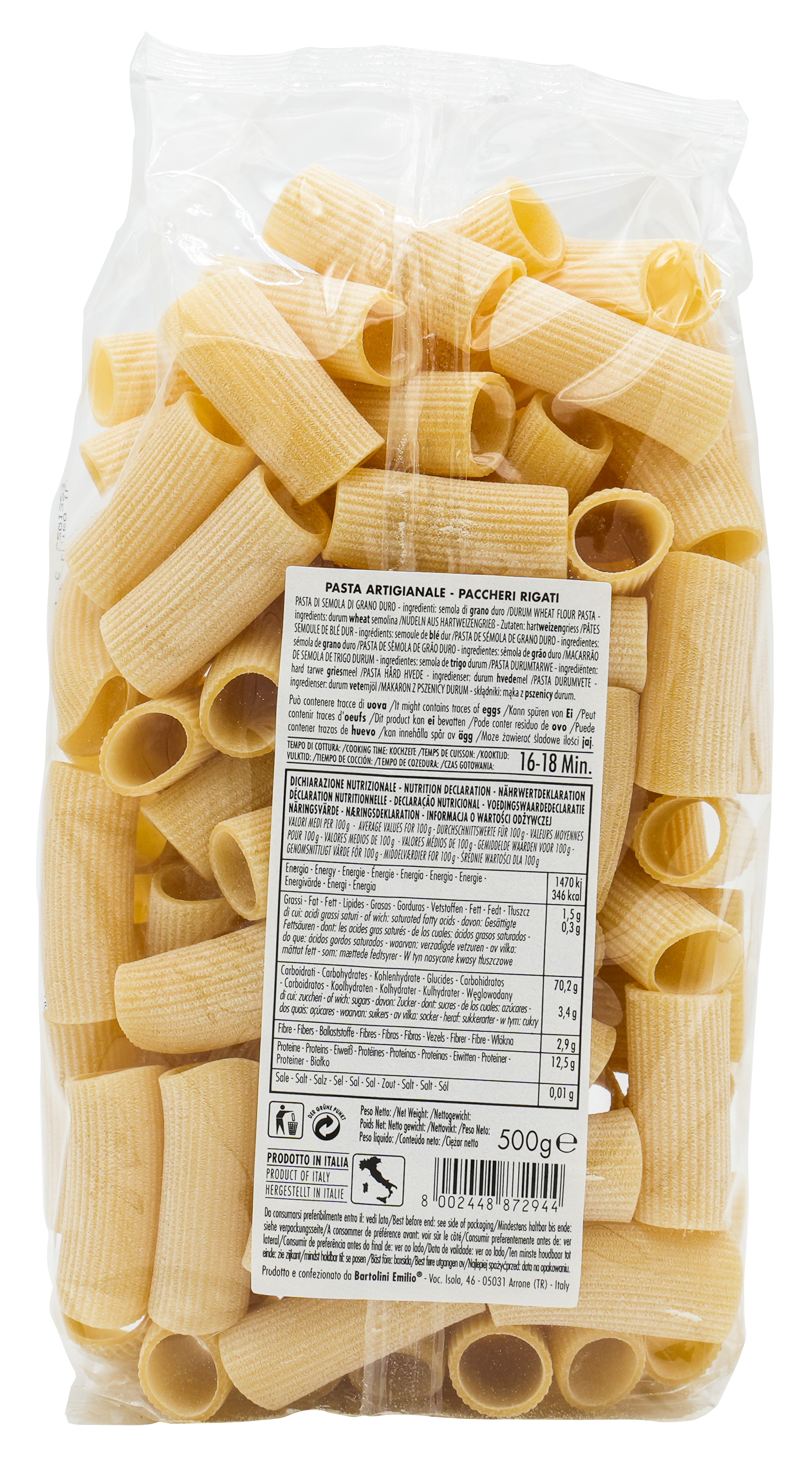 PACCHERI RIGATI | Rigatoni | BARTOLINI | 500g | aus Italien | Premium Pasta PACCHERI RIGATI | Rigatoni | BARTOLINI | 500g | aus Italien | Premium Pasta